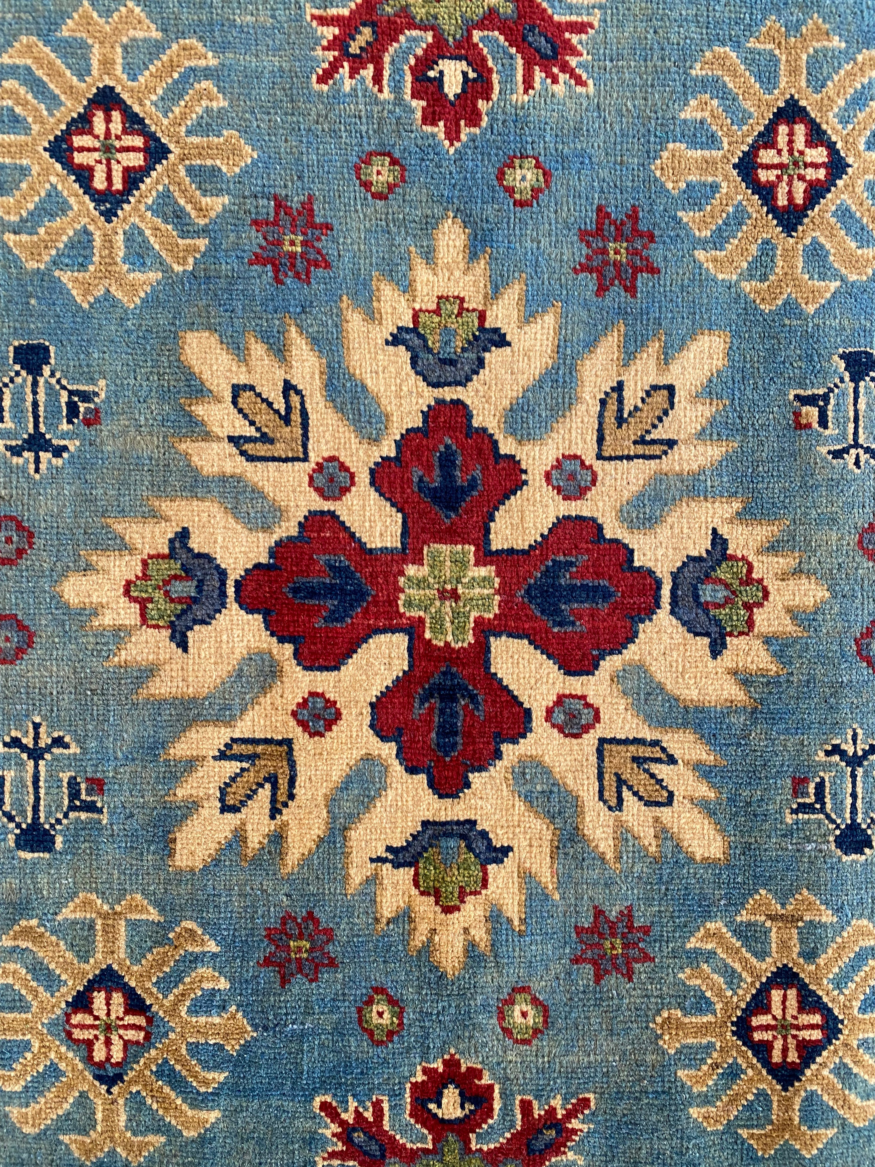 Afghani Rug 4x6 size range tribal Red Blue laid flat