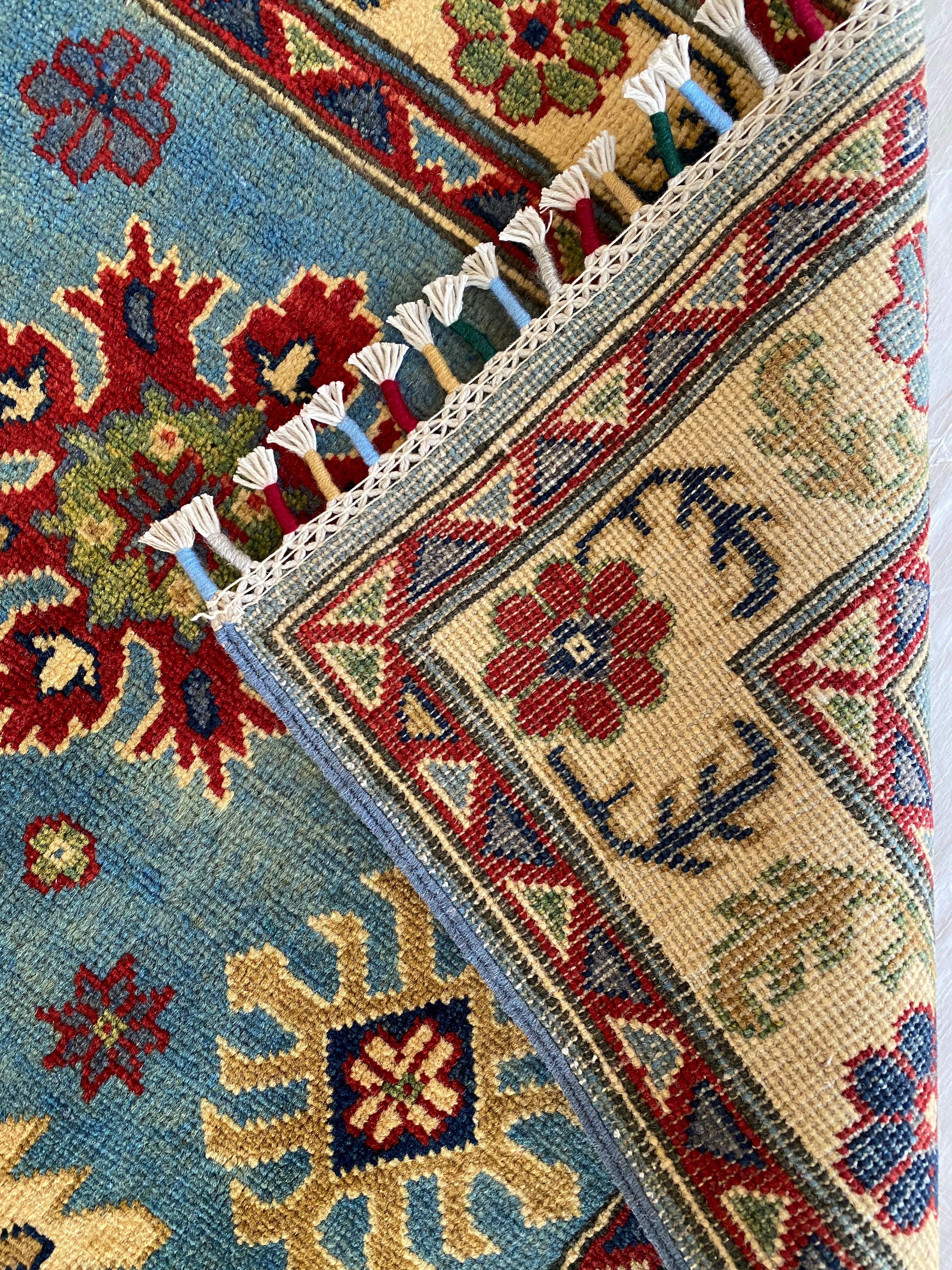 Afghani Rug 4x6 size range tribal Red Blue laid flat