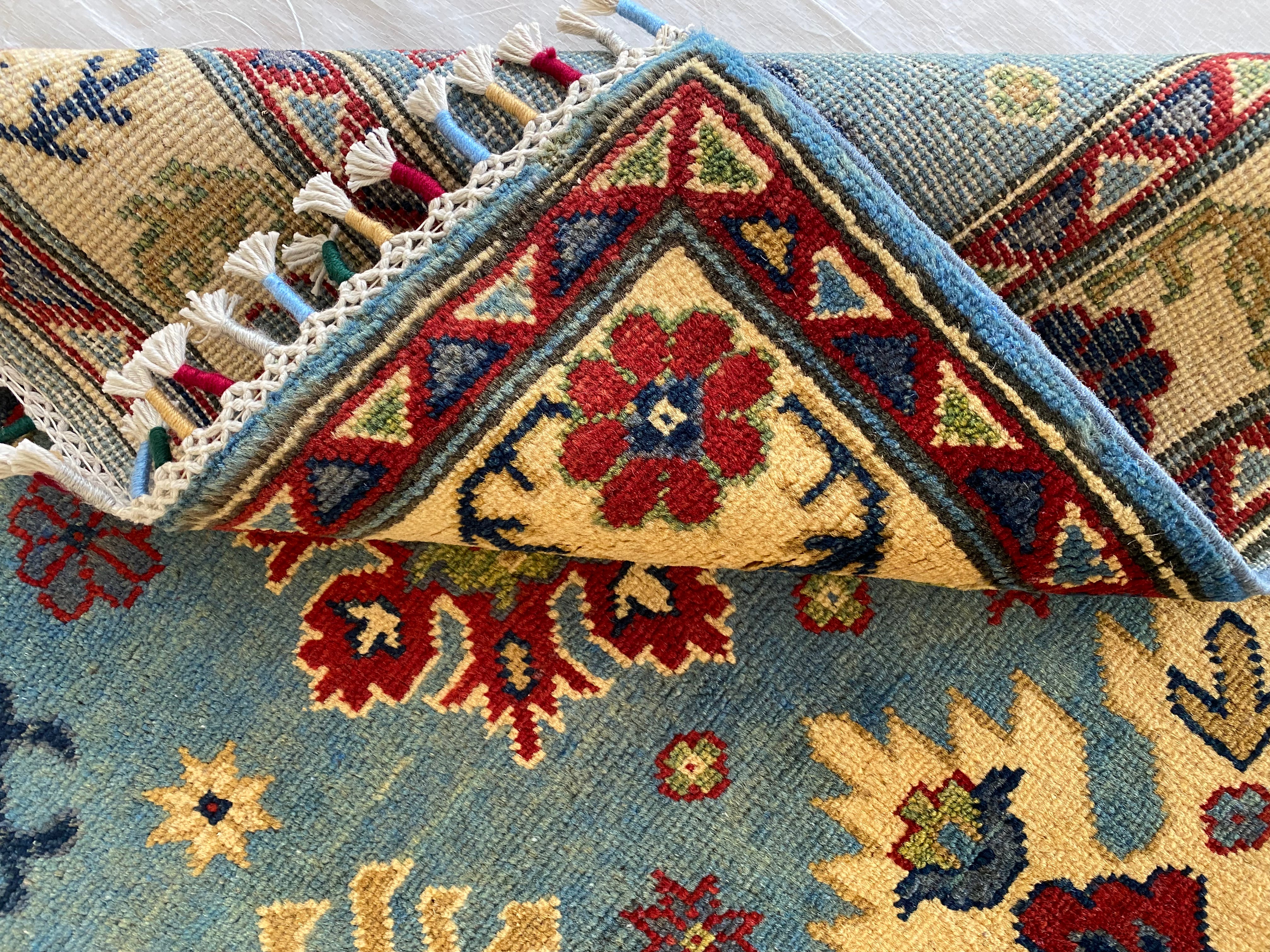 Afghani Rug 4x6 size range tribal Red Blue laid flat