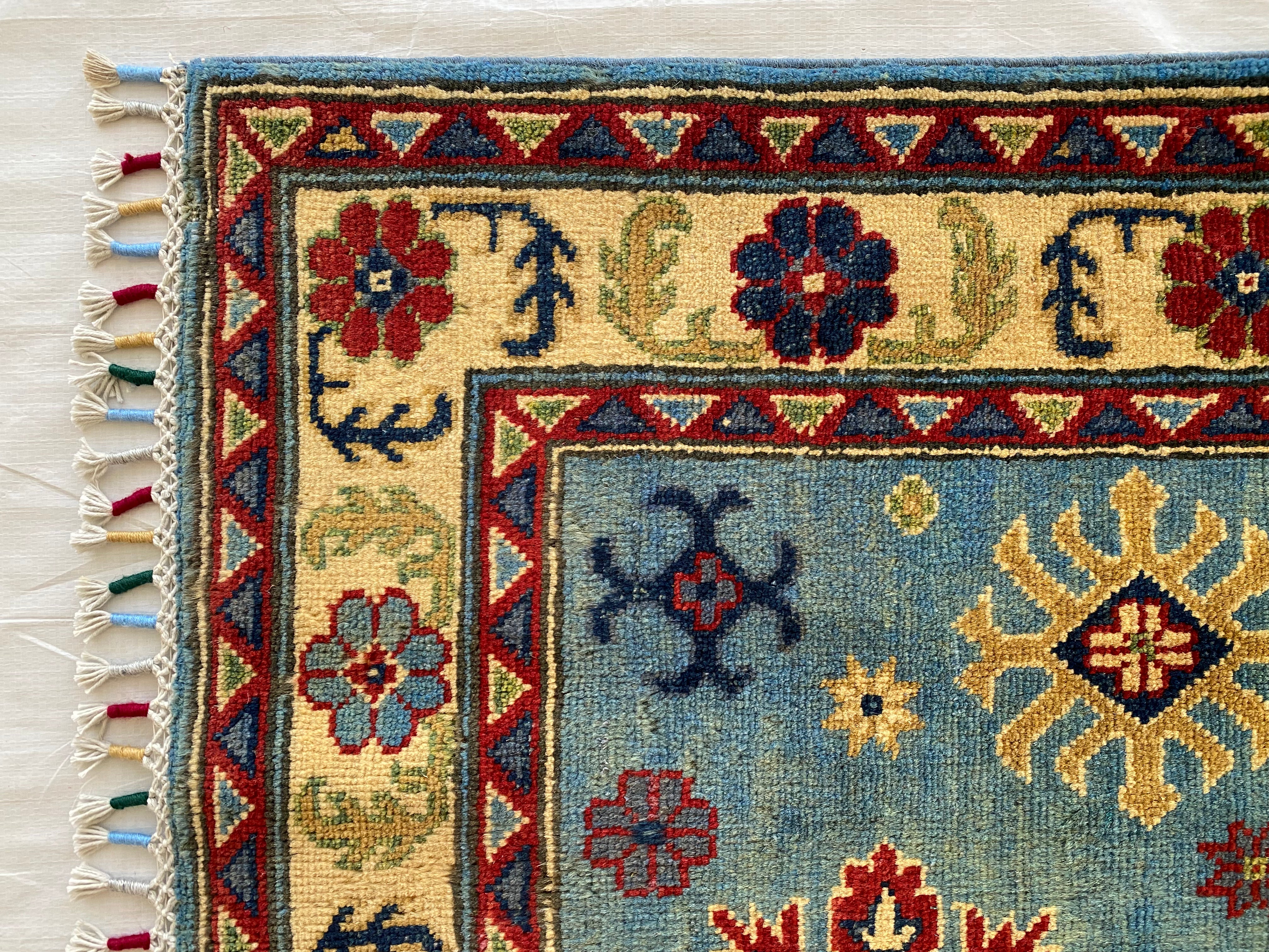 Afghani Rug 4x6 size range tribal Red Blue laid flat