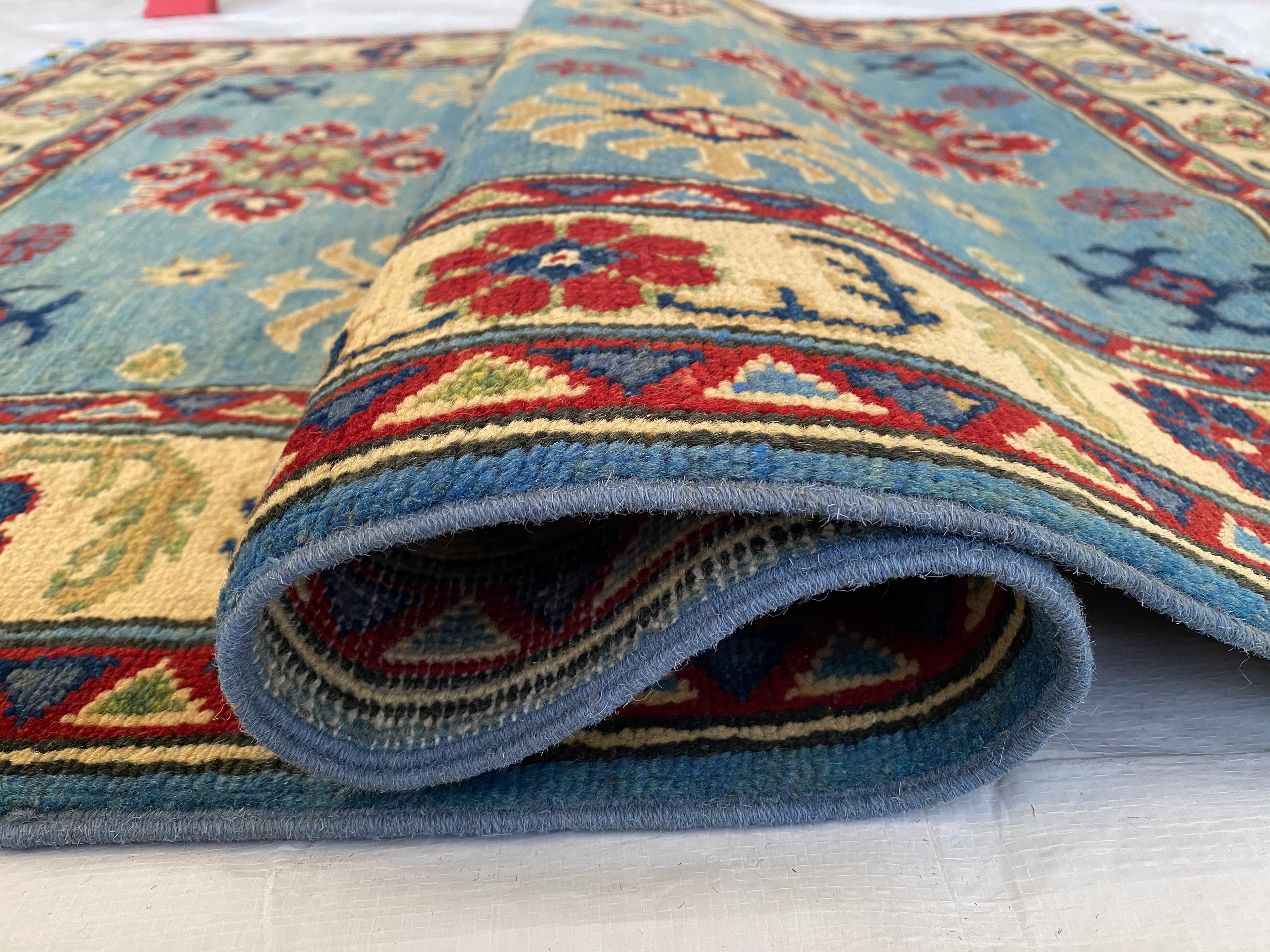 Afghani Rug 4x6 size range tribal Red Blue laid flat