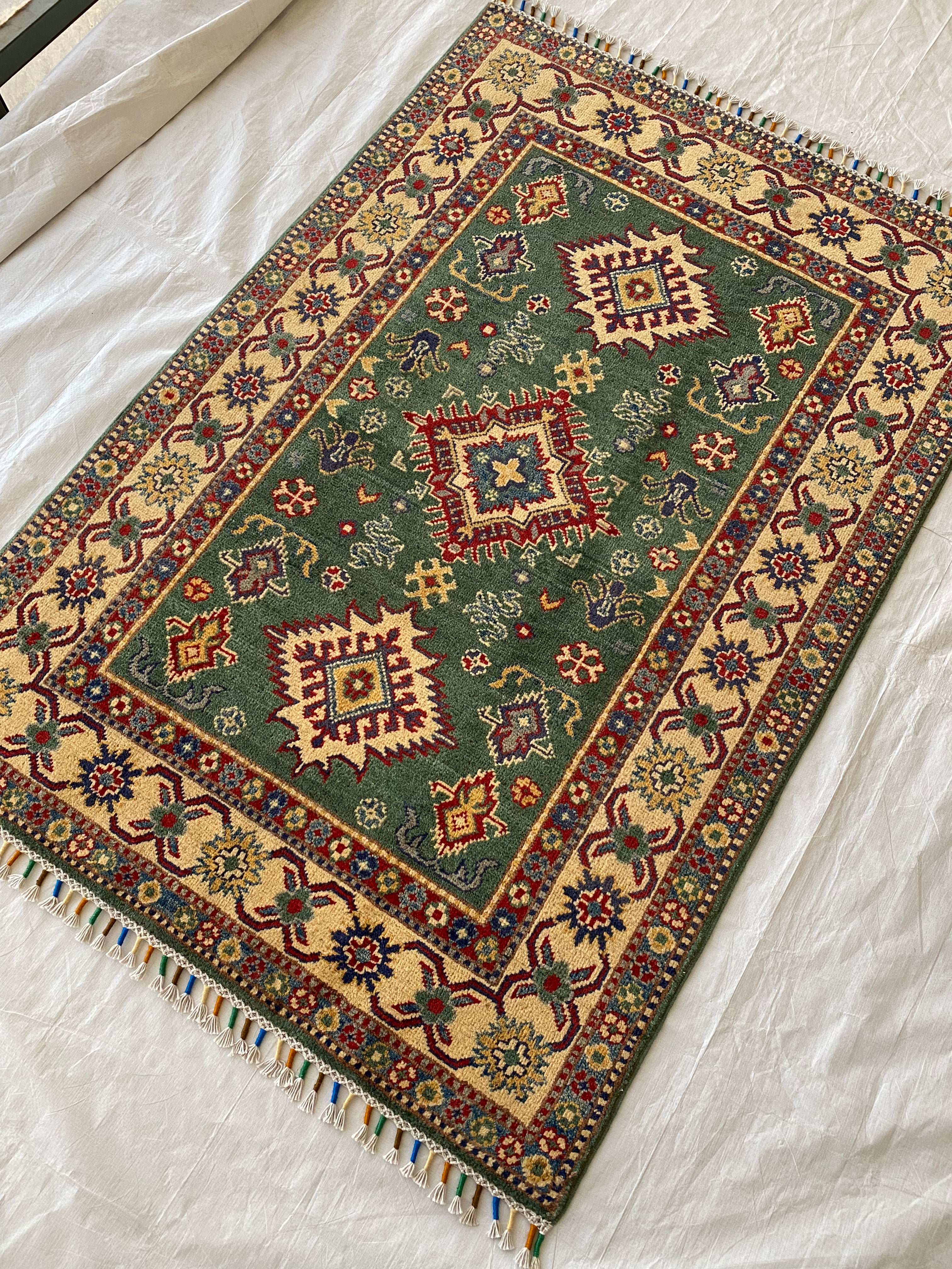 Afghani Rug 4x6 size range tribal Beige Brown laid flat