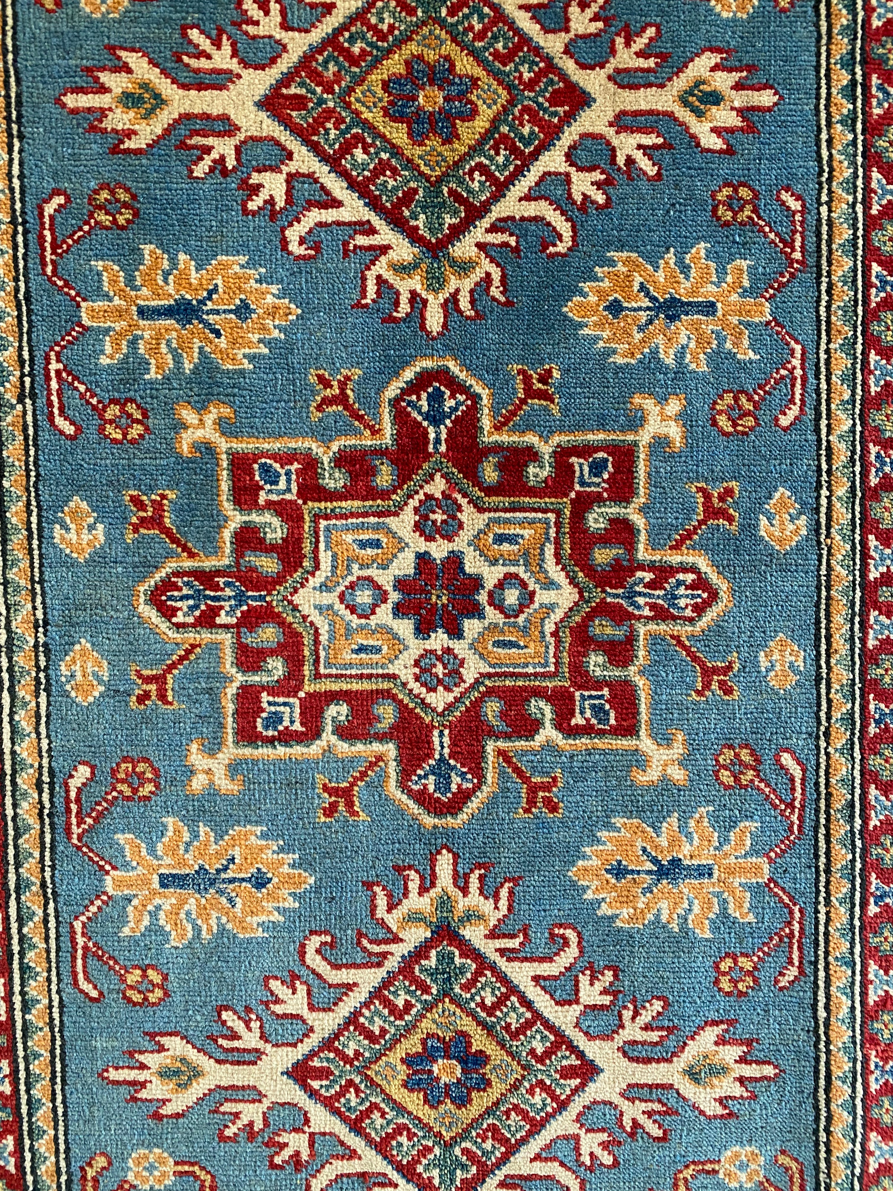 Afghani Rug 4x6 size range tribal Blue Beige laid flat