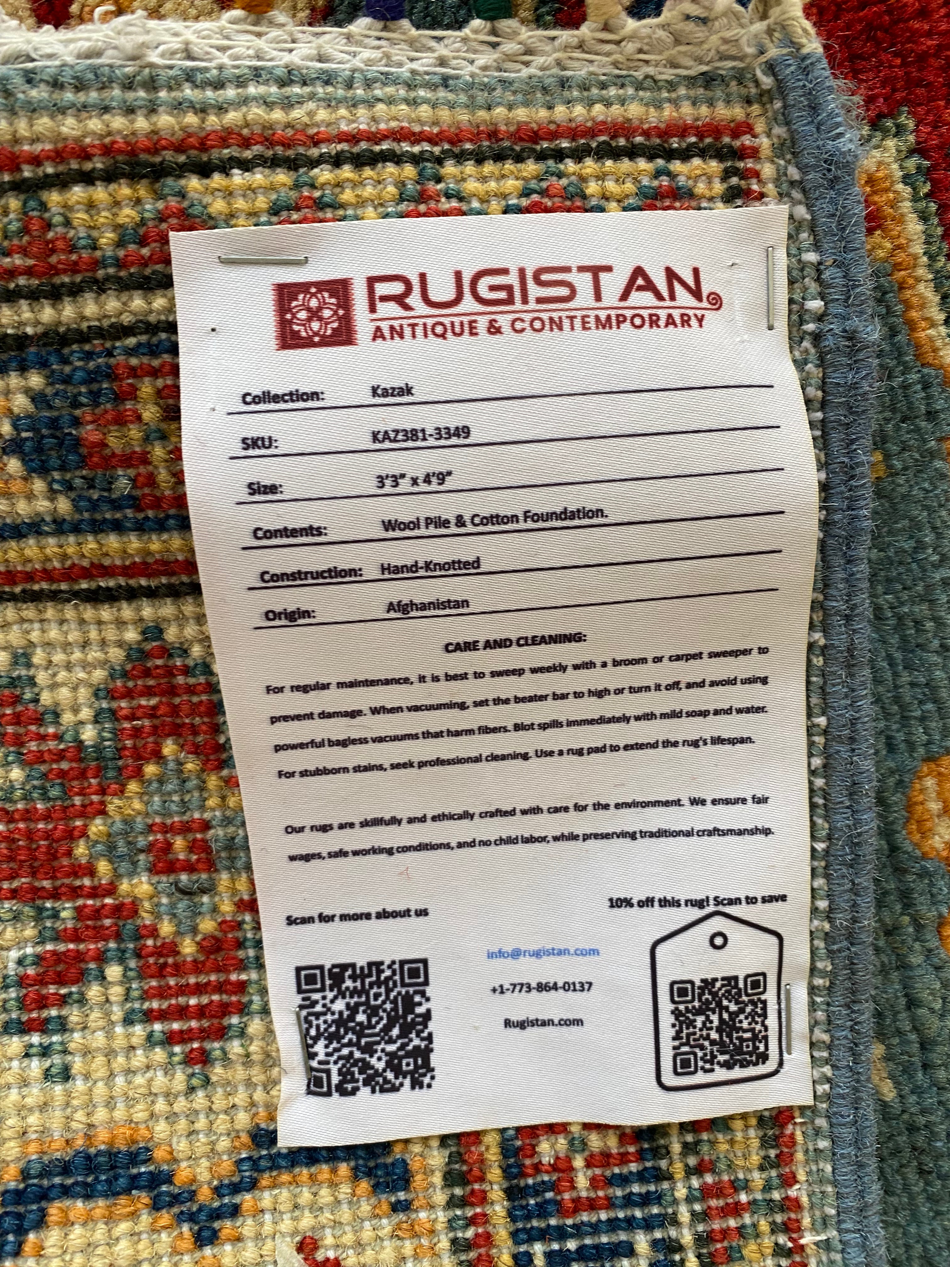 Afghani Rug 4x6 size range tribal Blue Beige laid flat