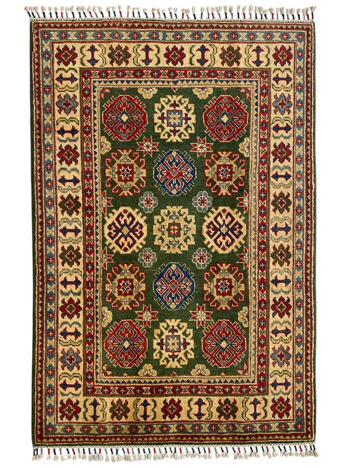Afghani Rug 4x6 size range tribal Green laid flat