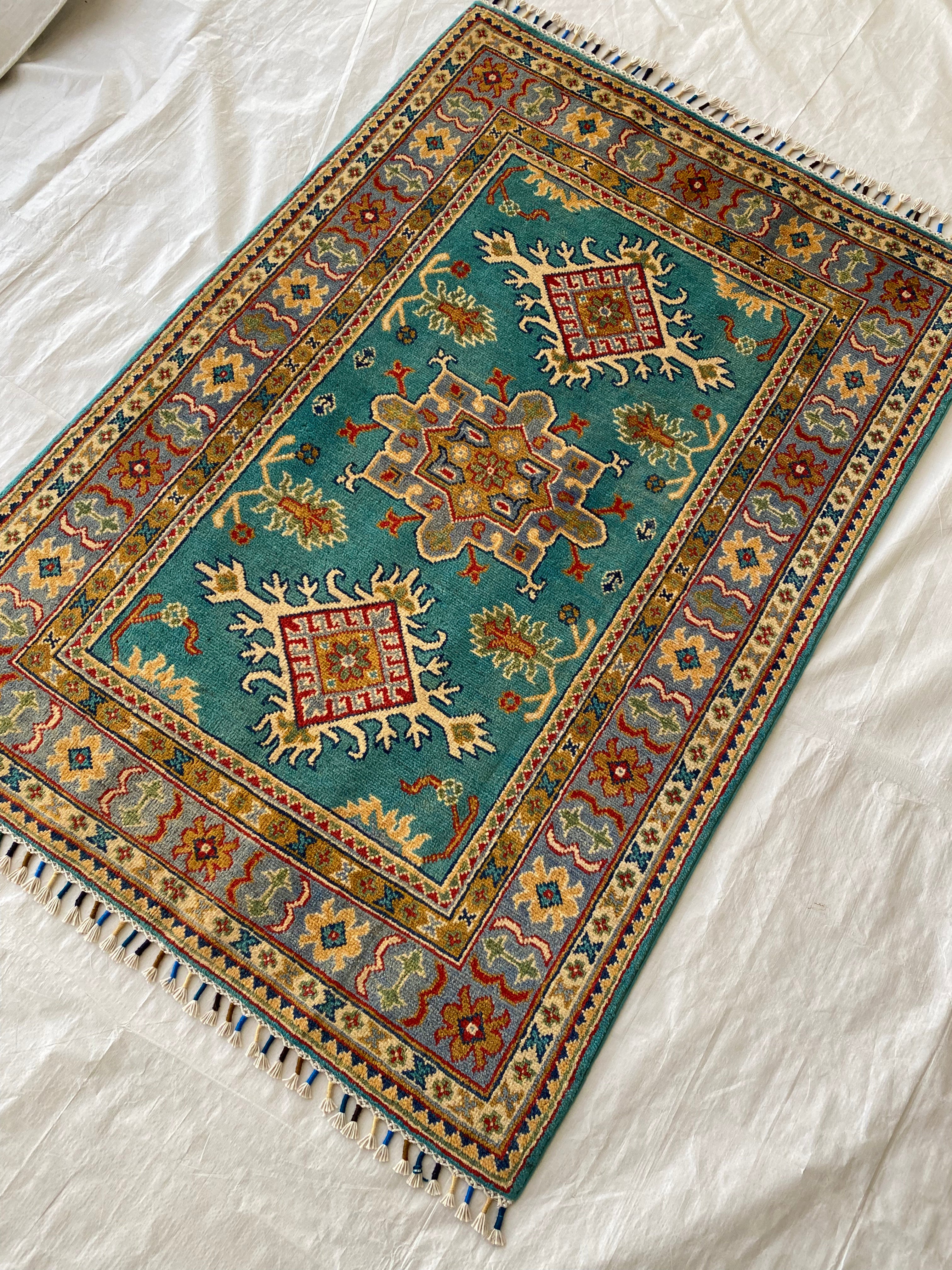 Afghani Rug 4x6 size range tribal Blue laid flat