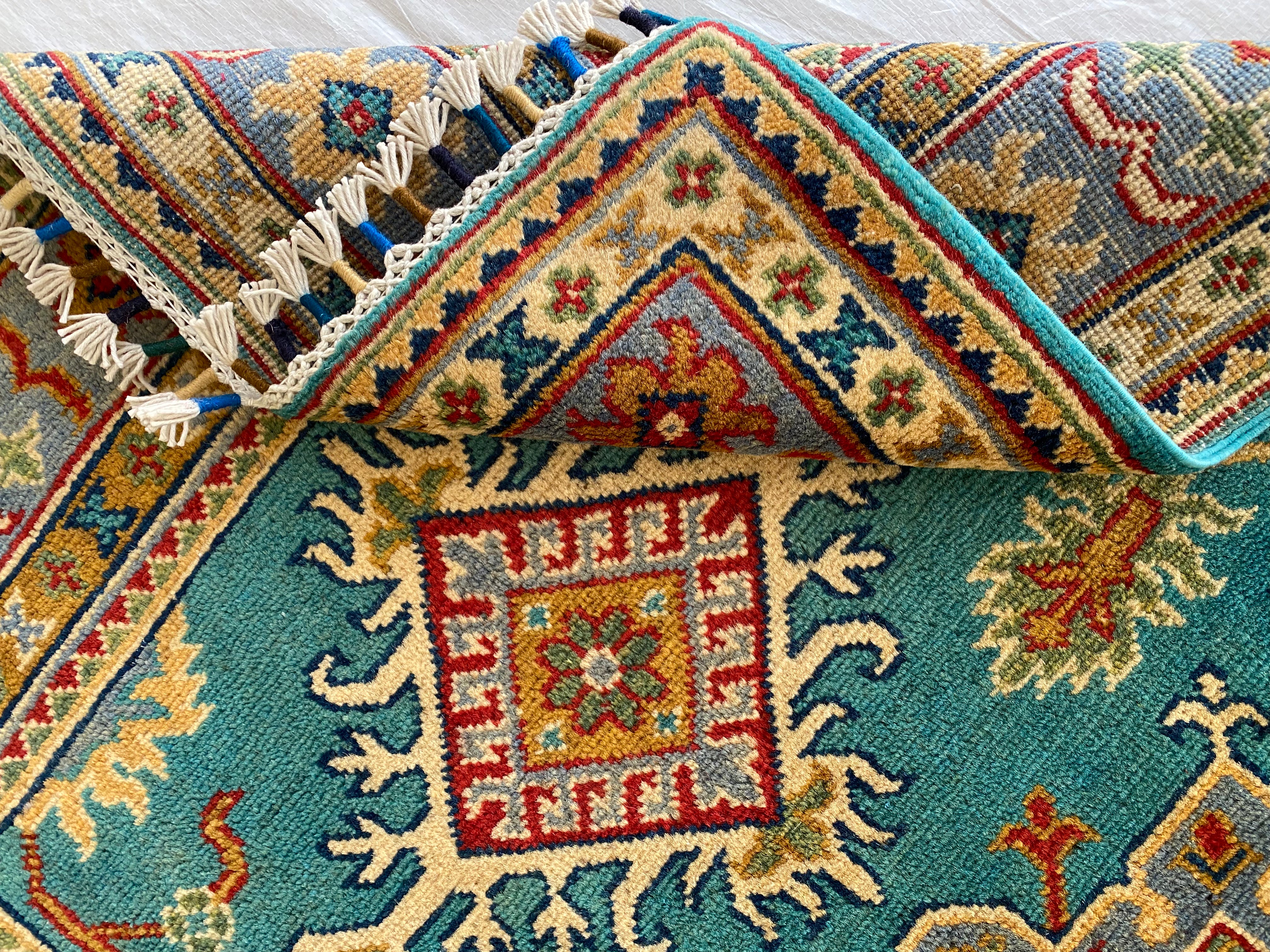 Afghani Rug 4x6 size range tribal Blue laid flat