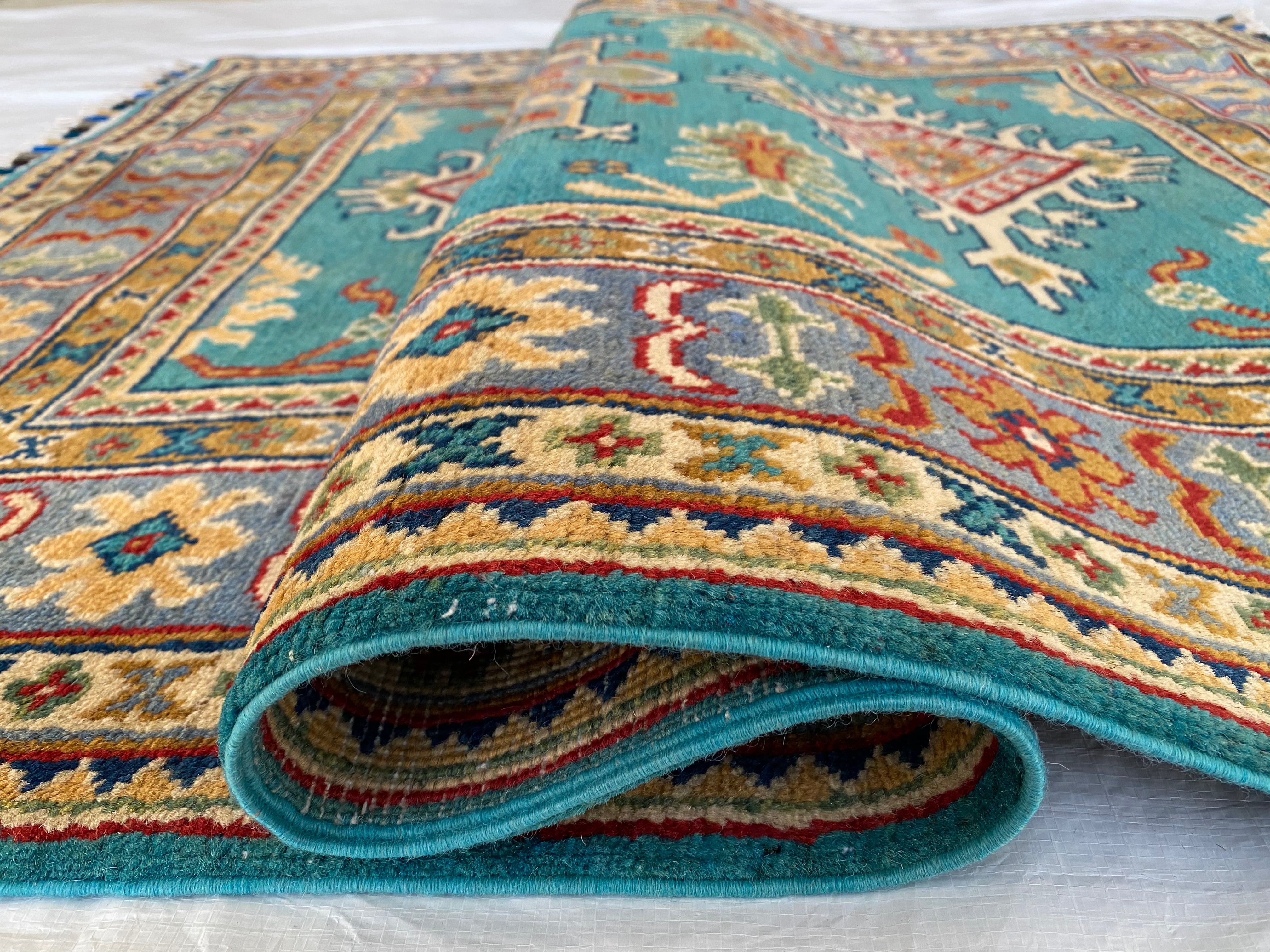 Afghani Rug 4x6 size range tribal Blue laid flat
