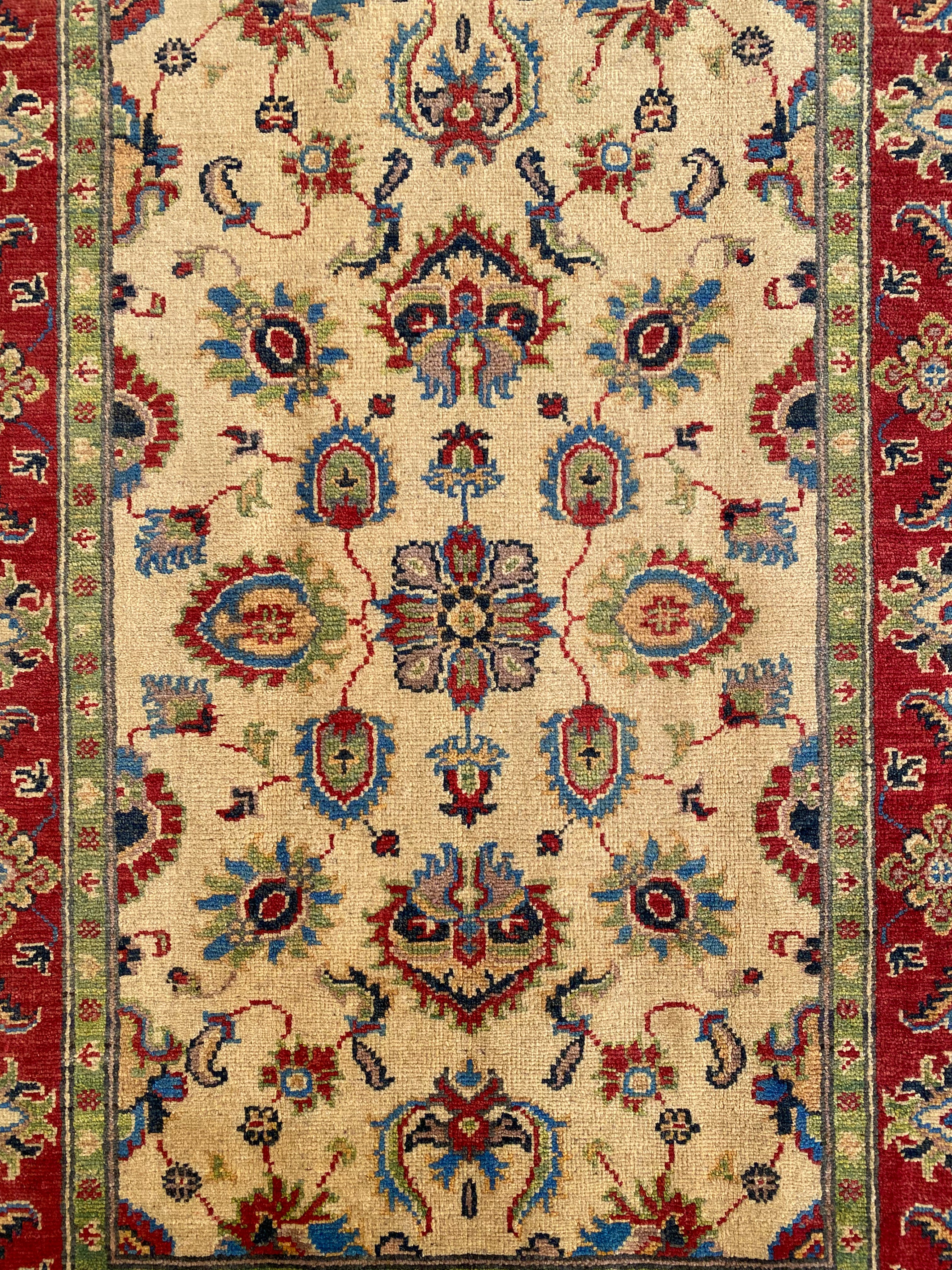 Afghani Rug 4x6 size range floral Red Cream laid flat
