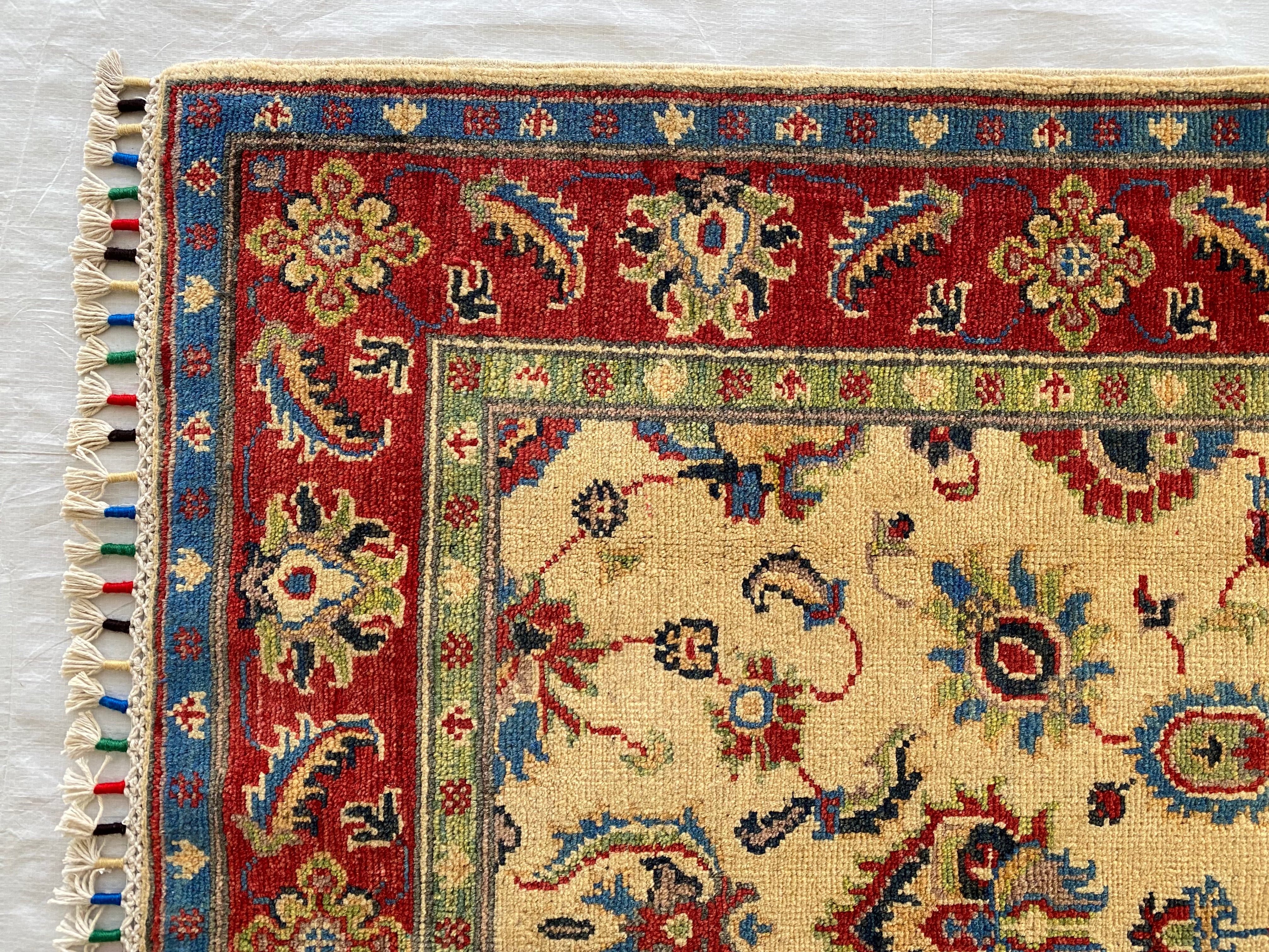 Afghani Rug 4x6 size range floral Red Cream laid flat
