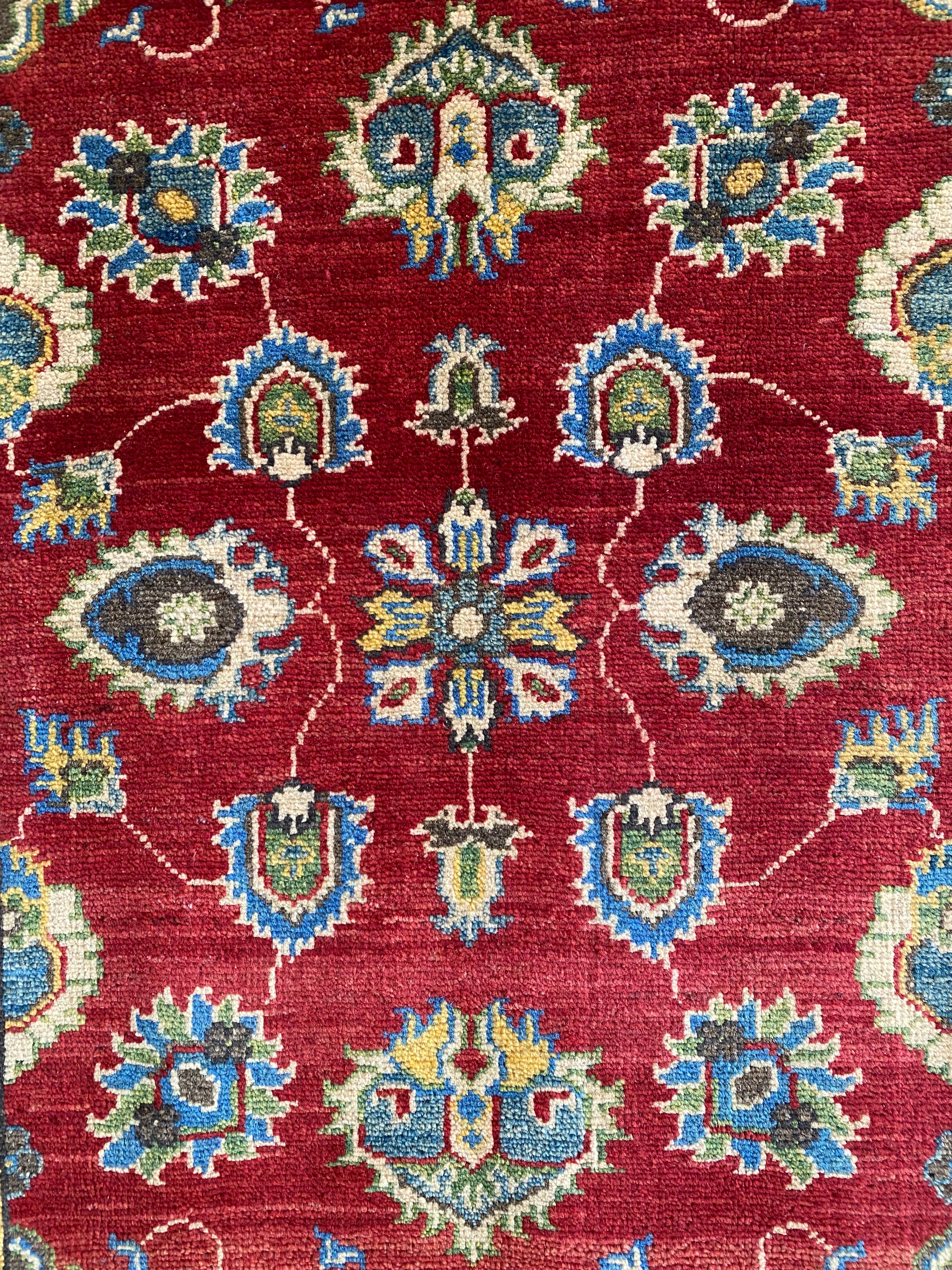 Afghani Rug 4x6 size range tribal Red Beige laid flat