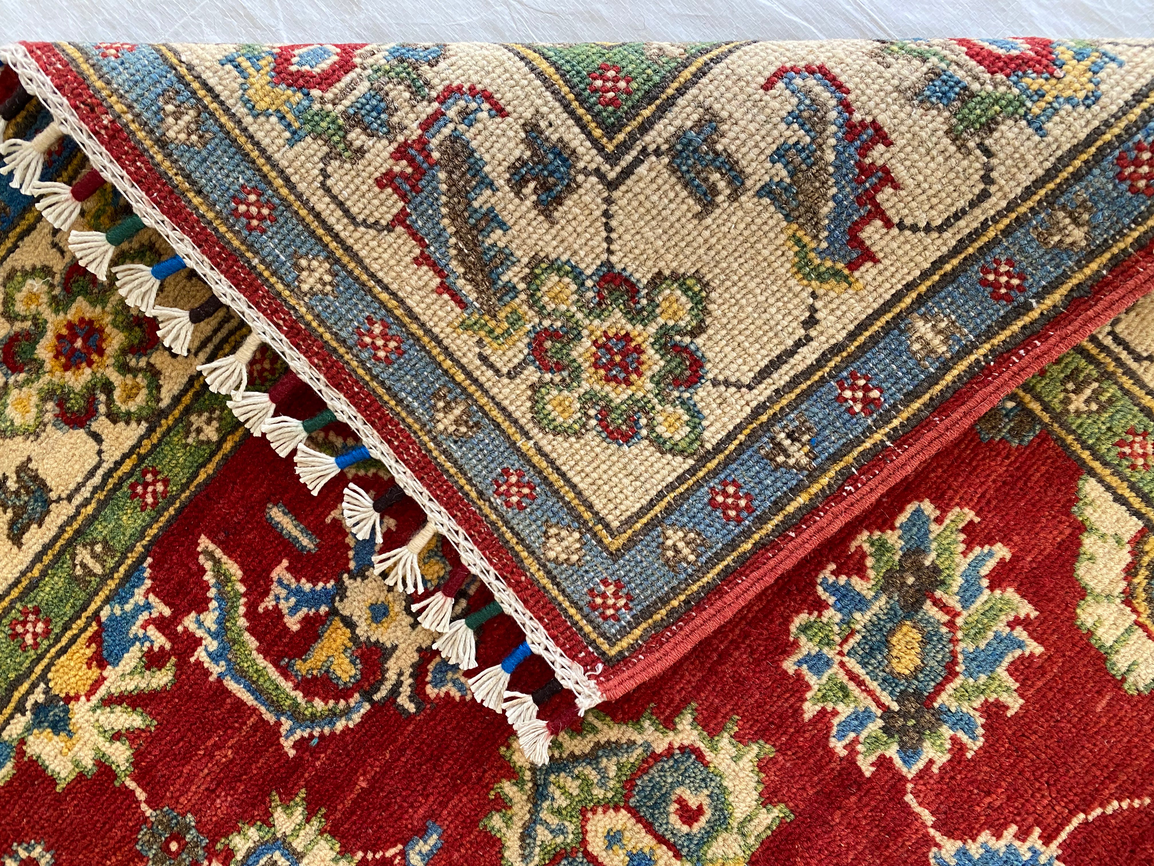 Afghani Rug 4x6 size range tribal Red Beige laid flat