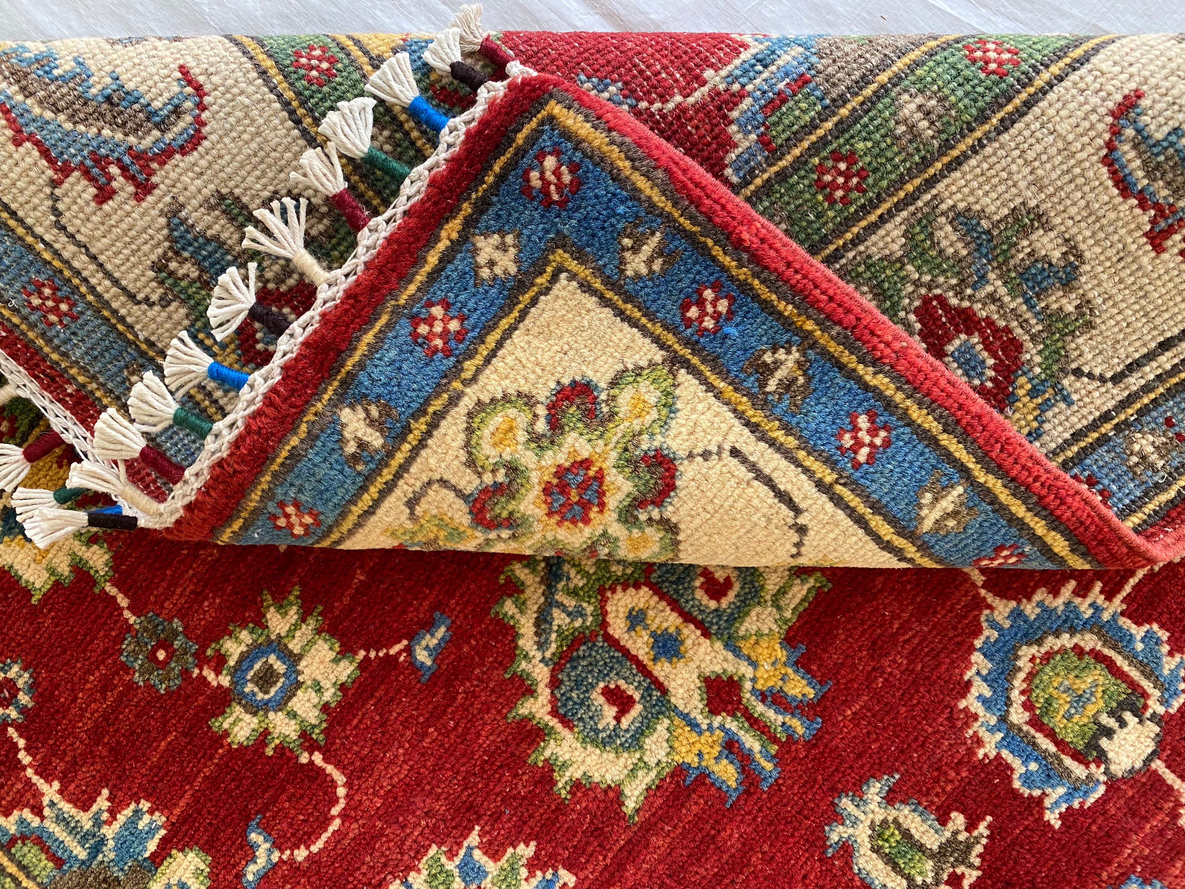 Afghani Rug 4x6 size range tribal Red Beige laid flat