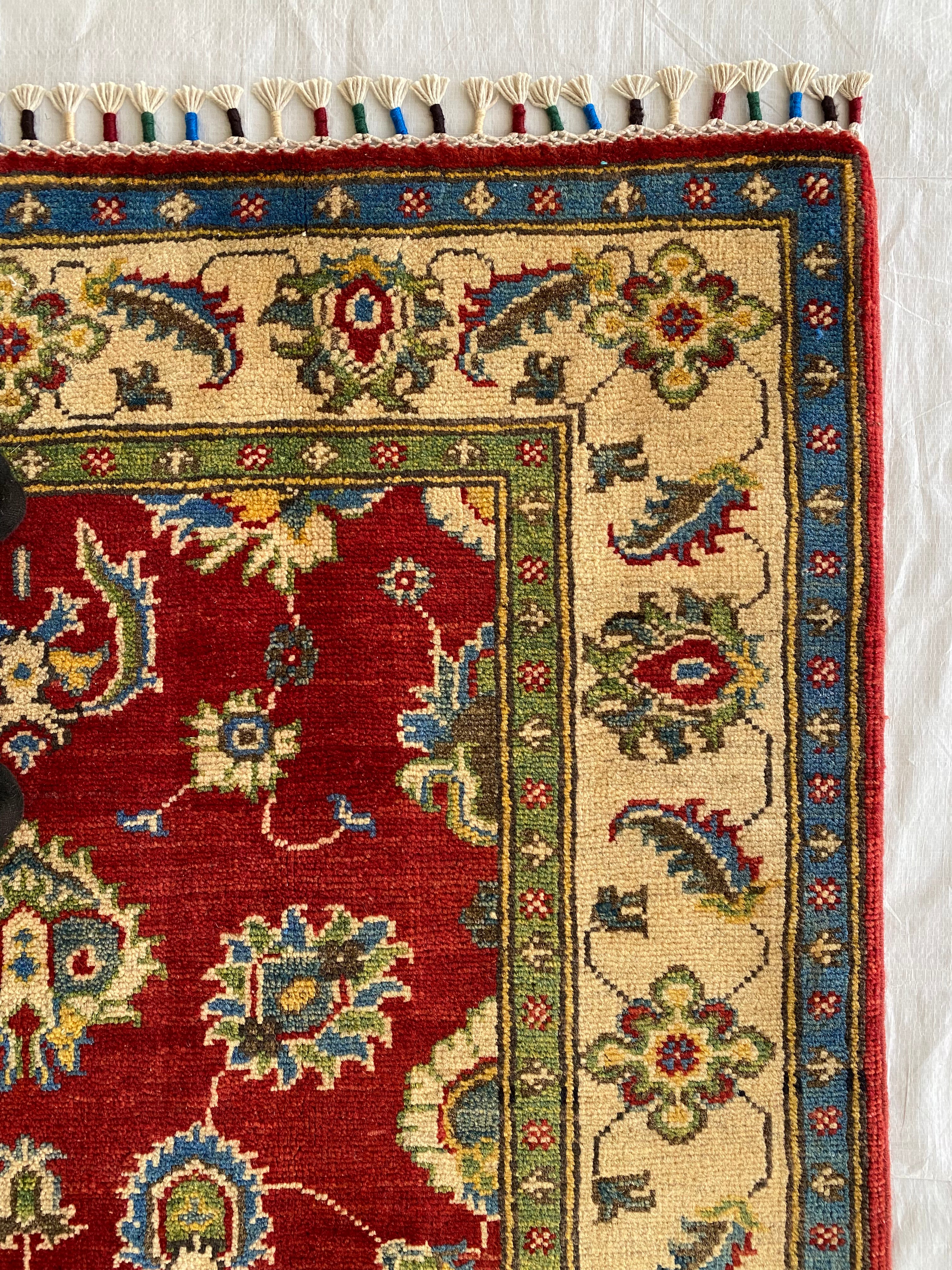 Afghani Rug 4x6 size range tribal Red Beige laid flat