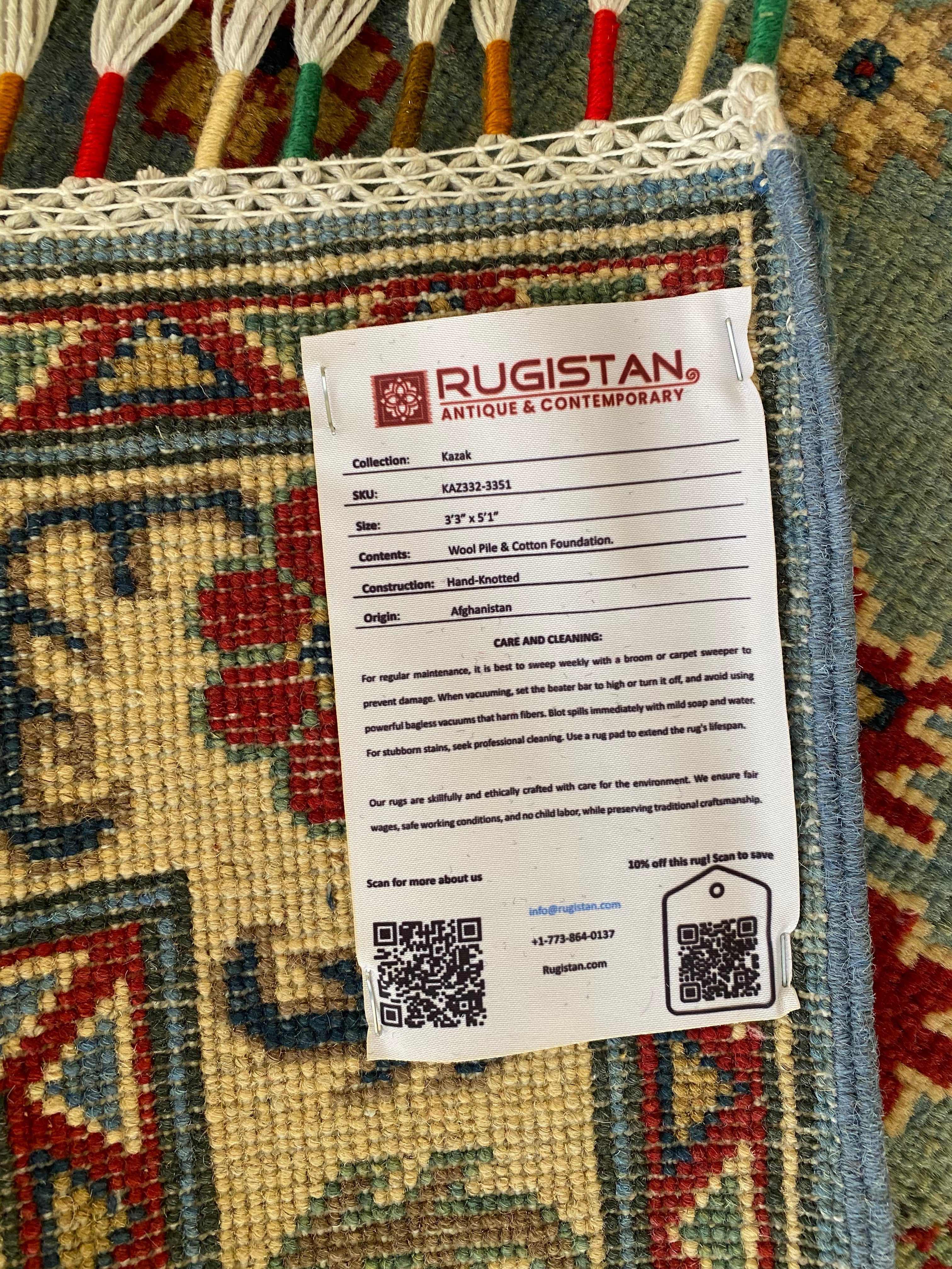 Afghani Rug 4x6 size range tribal Blue Cream laid flat