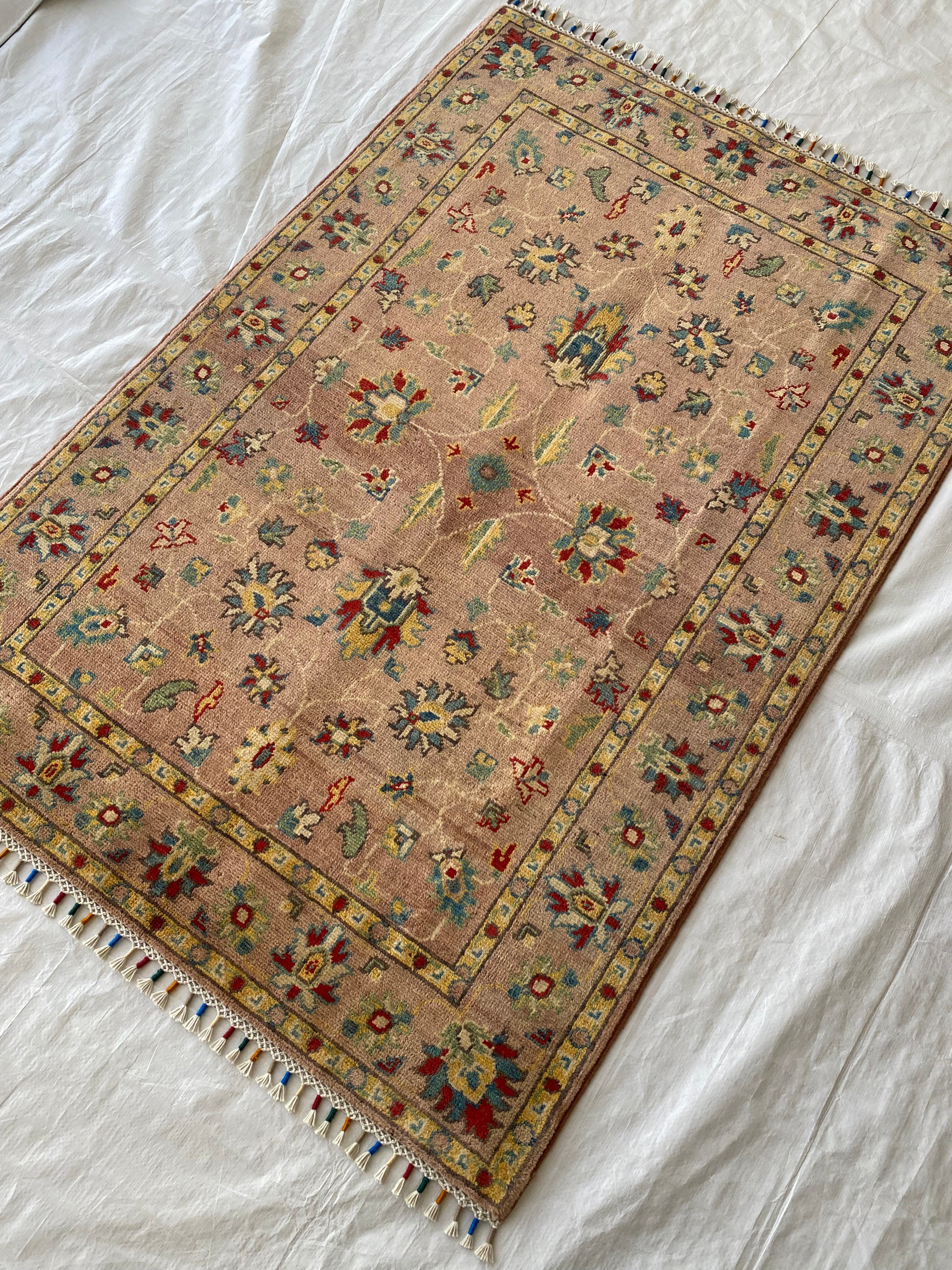 Afghani Rug 4x6 size range tribal Pink laid flat