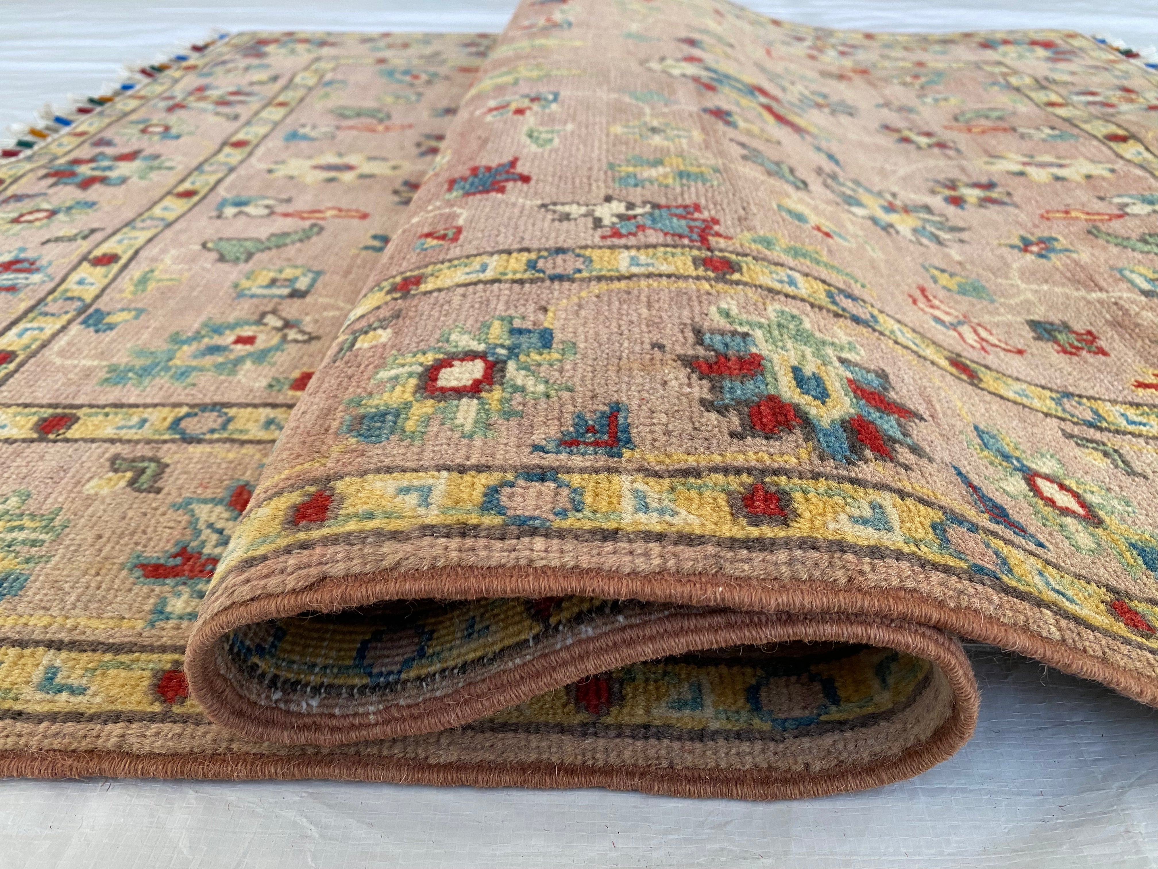 Afghani Rug 4x6 size range tribal Pink laid flat