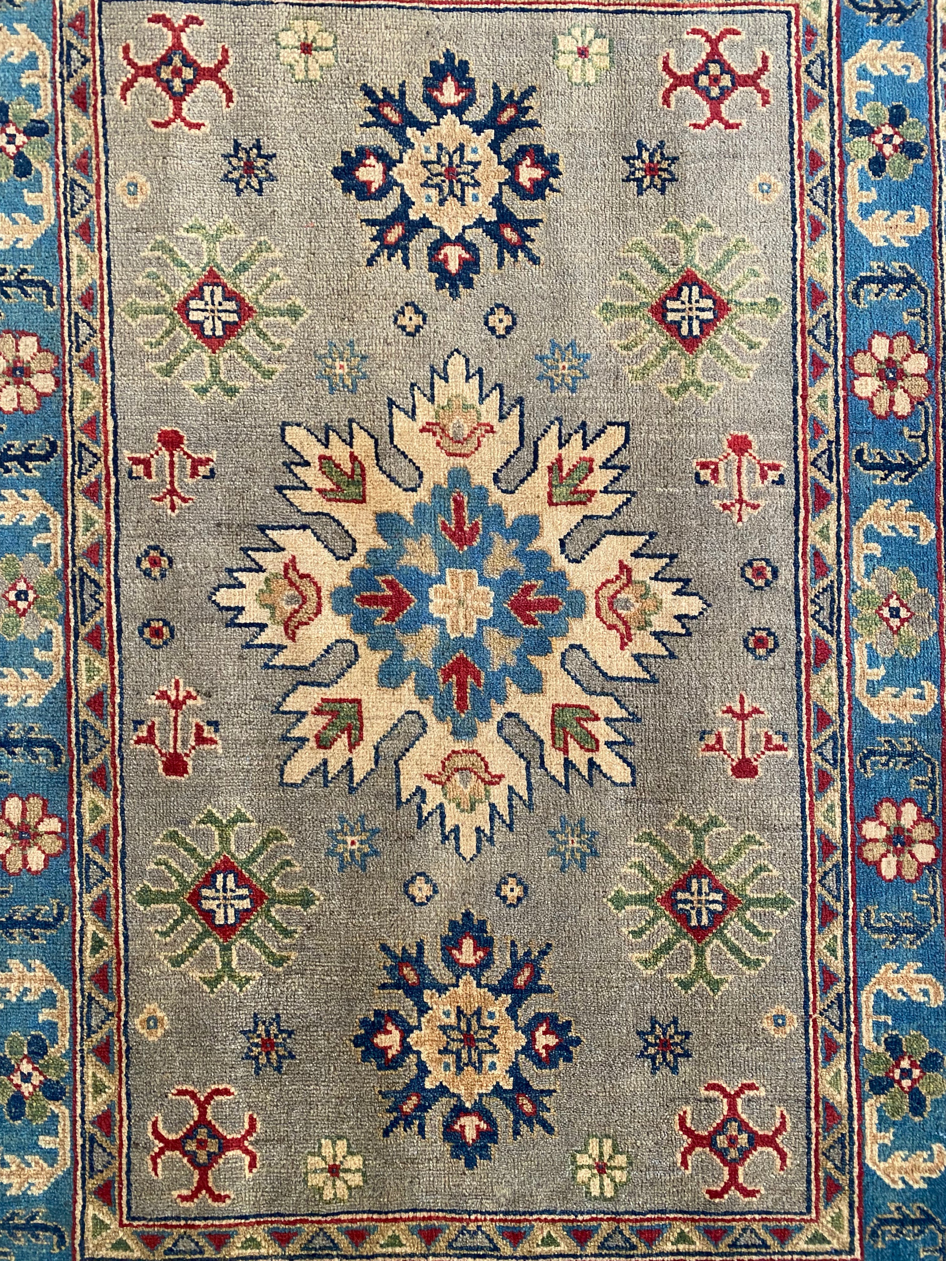 Afghani Rug 4x6 size range tribal Blue Brown laid flat