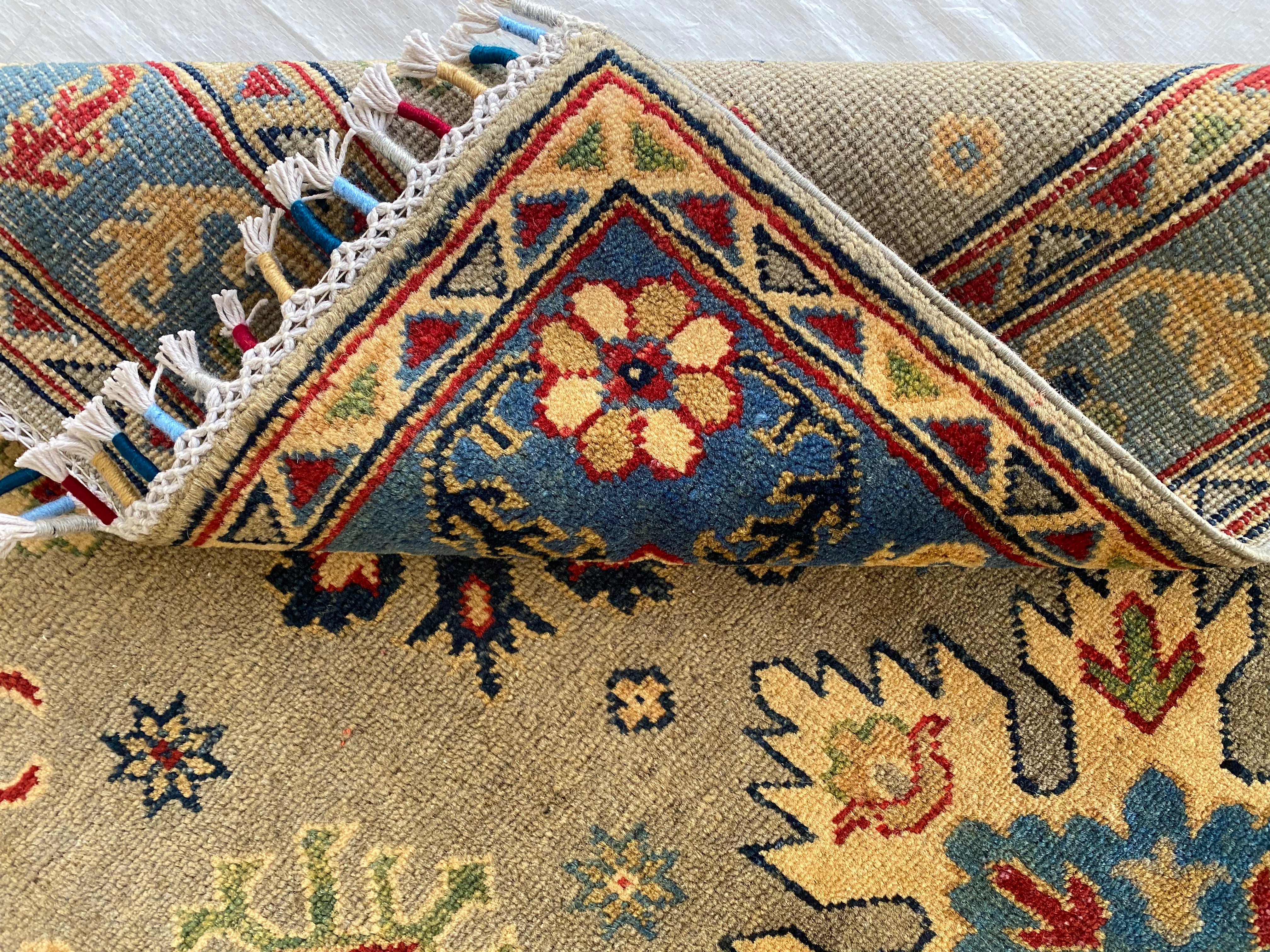 Afghani Rug 4x6 size range tribal Blue Brown laid flat