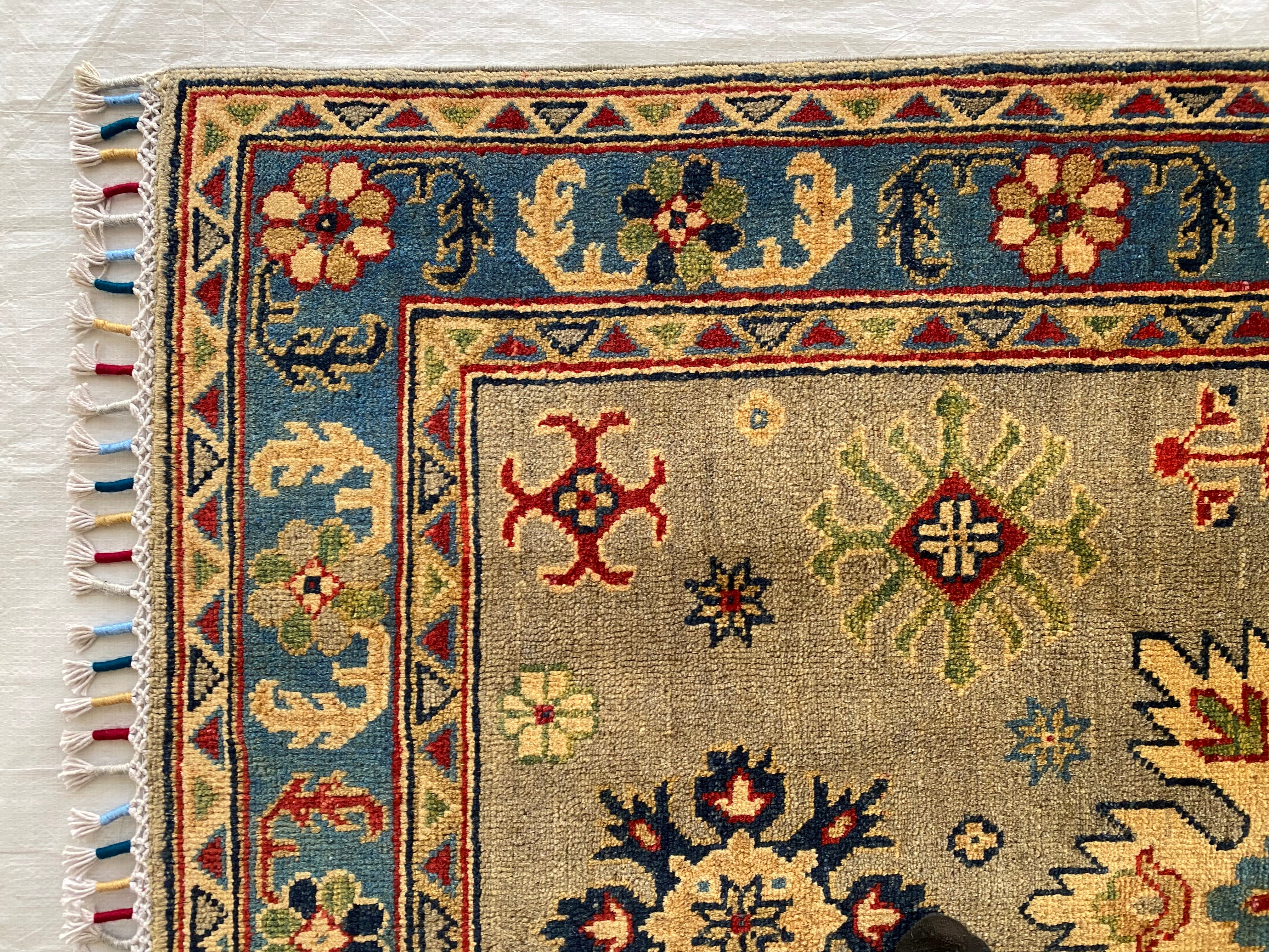 Afghani Rug 4x6 size range tribal Blue Brown laid flat