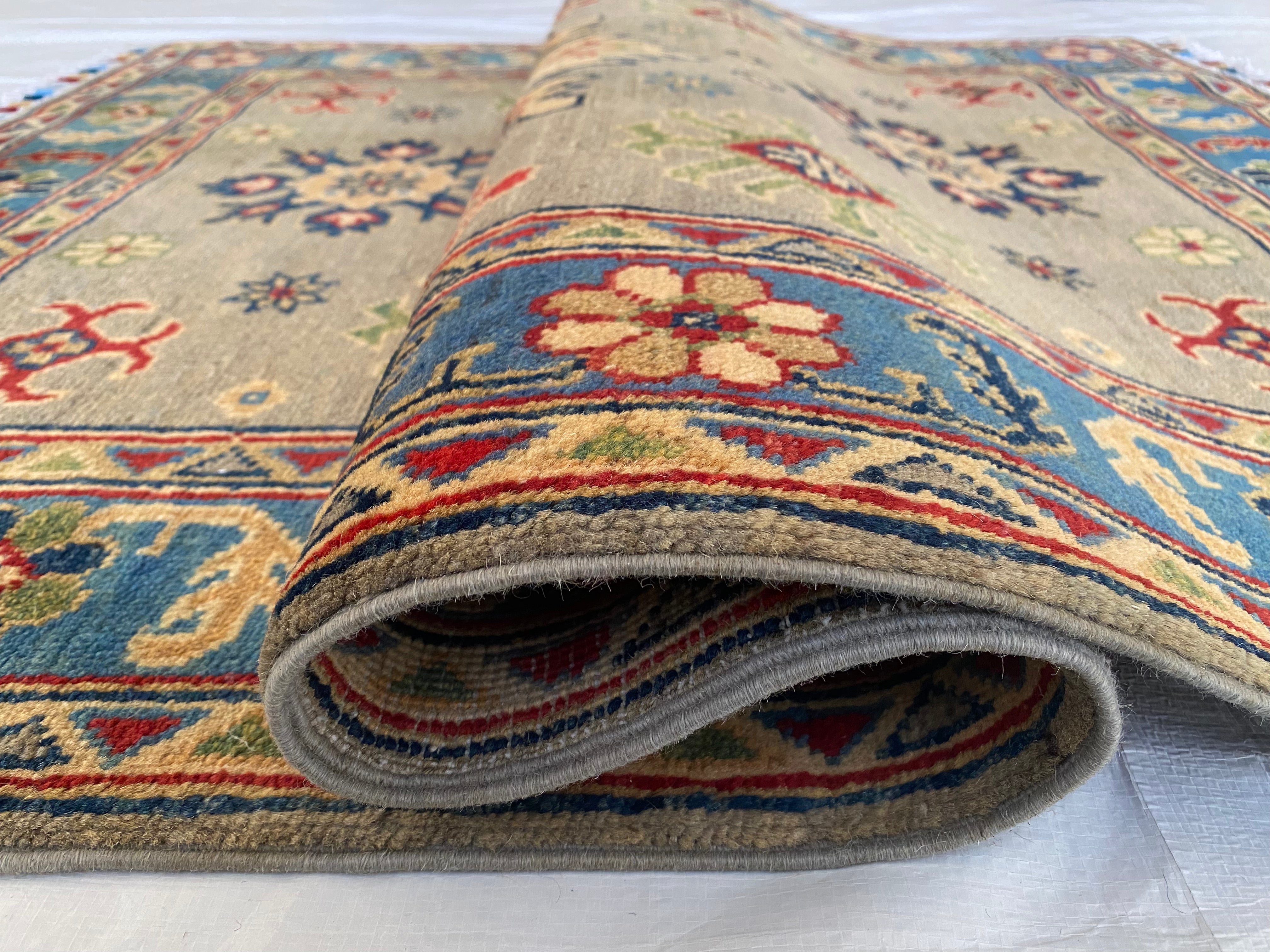 Afghani Rug 4x6 size range tribal Blue Brown laid flat