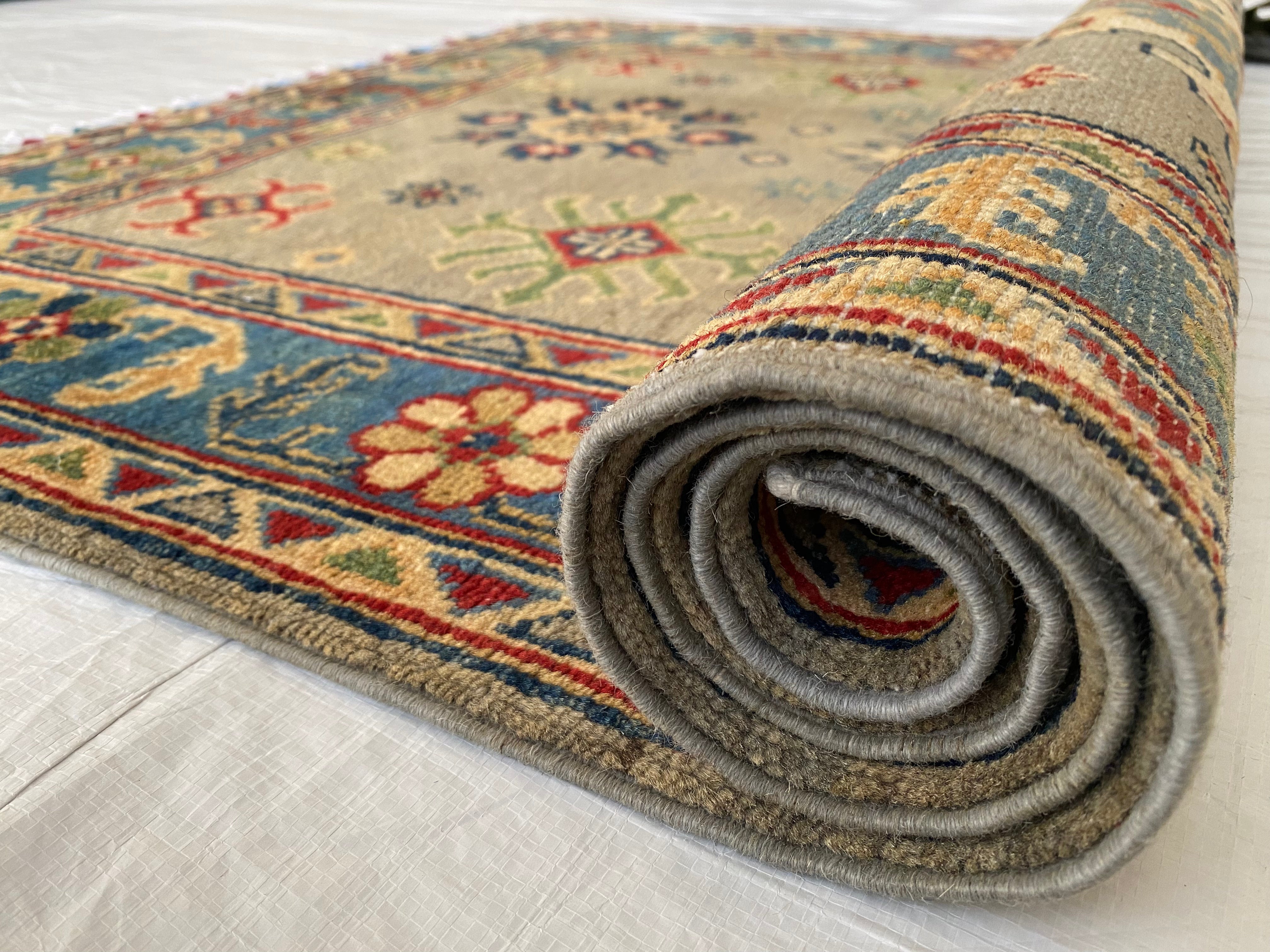 Afghani Rug 4x6 size range tribal Blue Brown laid flat