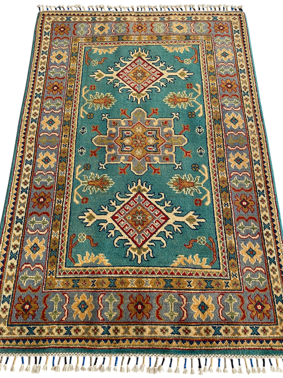 Afghani Rug 4x6 size range tribal Blue laid flat