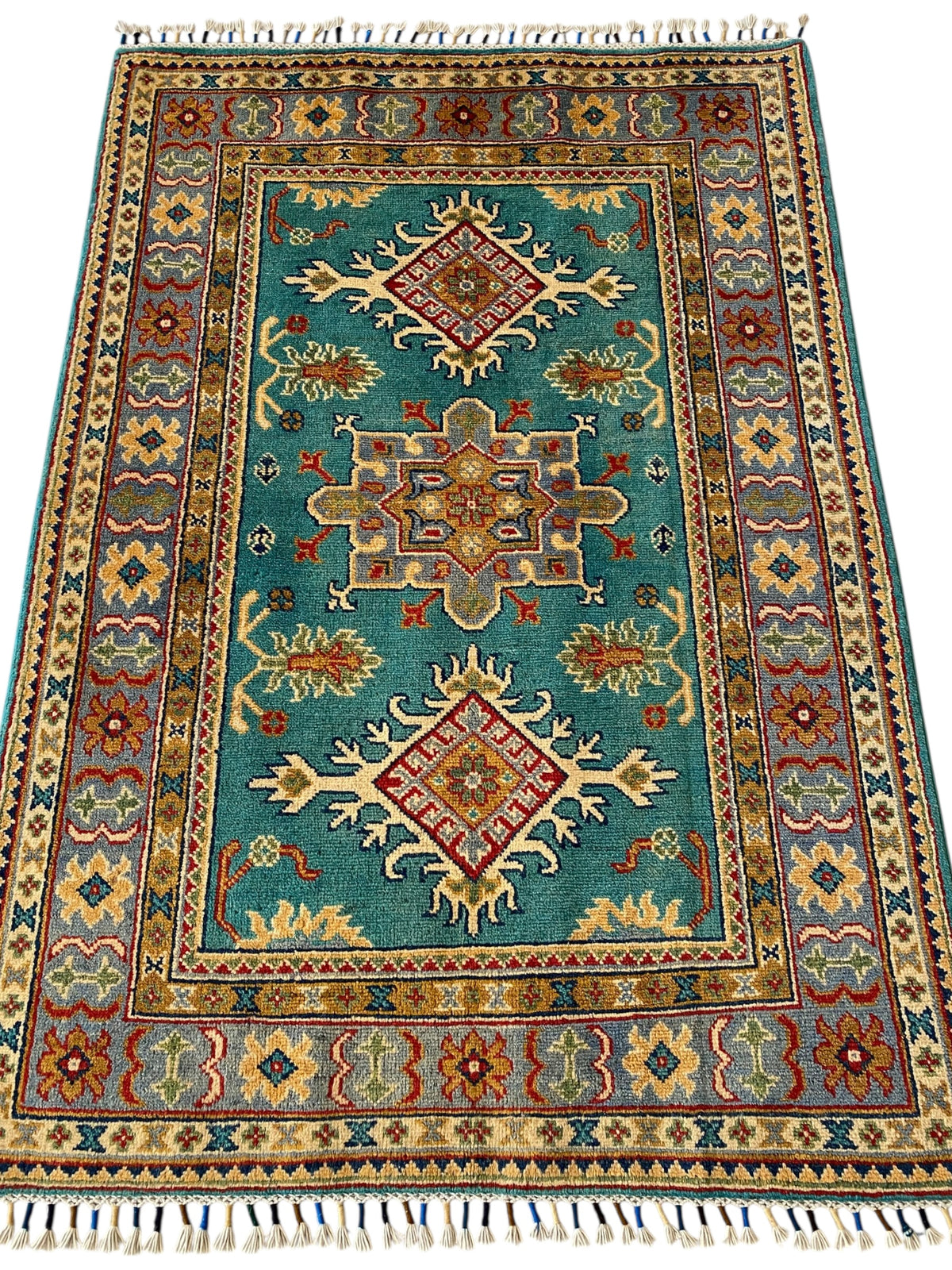 Afghani Rug 4x6 size range tribal Blue laid flat