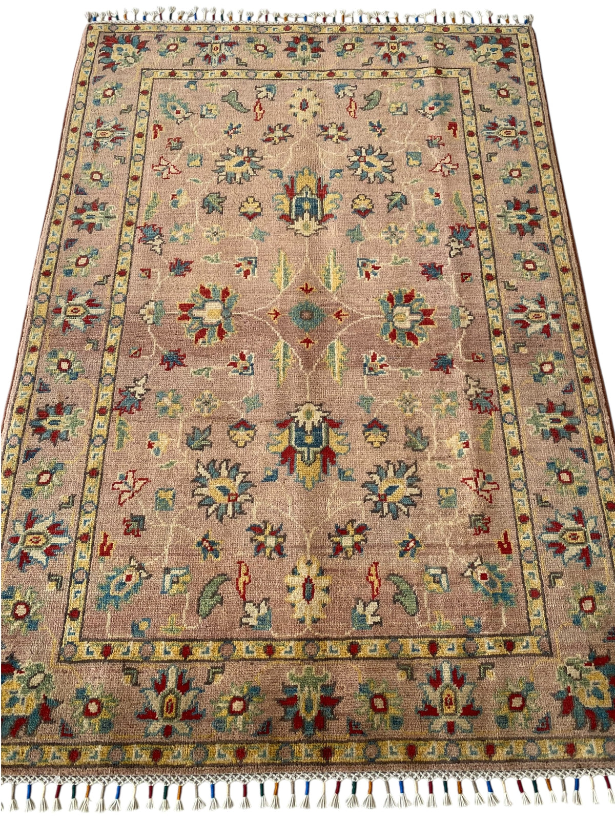 Afghani Rug 4x6 size range tribal Pink laid flat