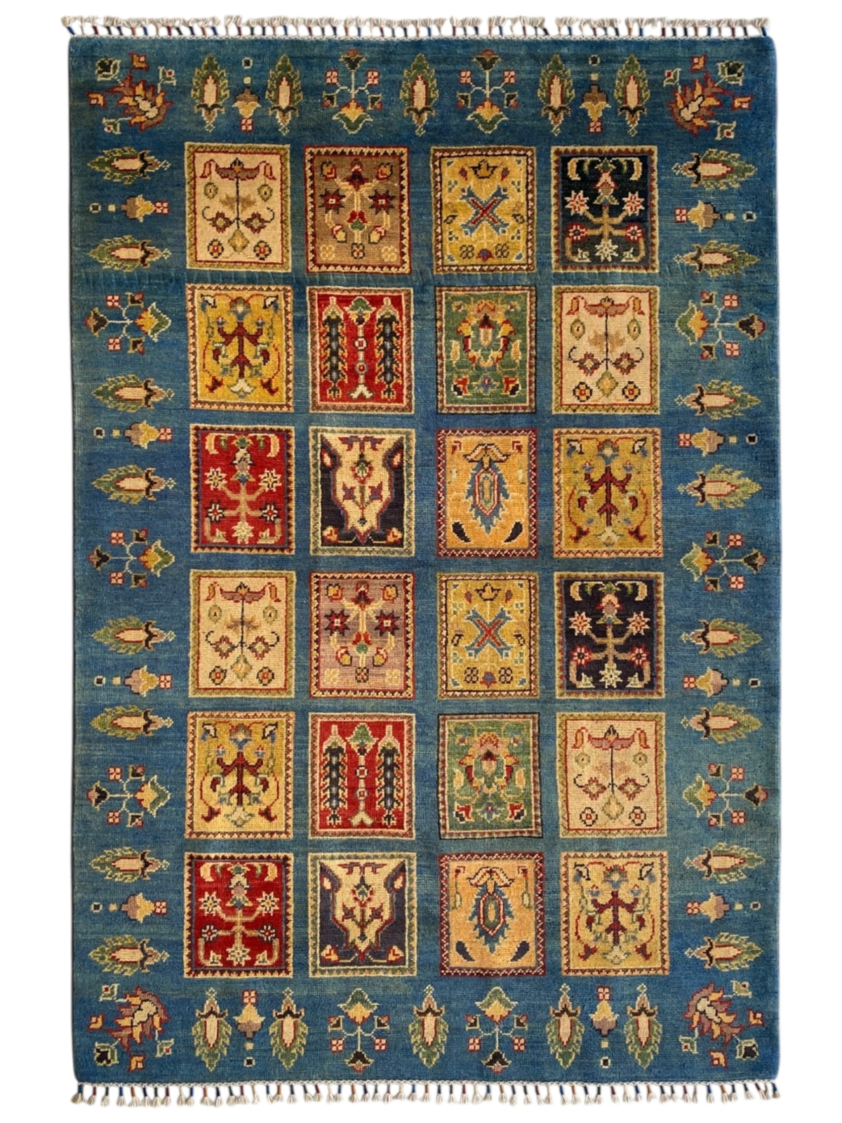 Afghani Rug 4x10 size range tribal Red Blue laid flat