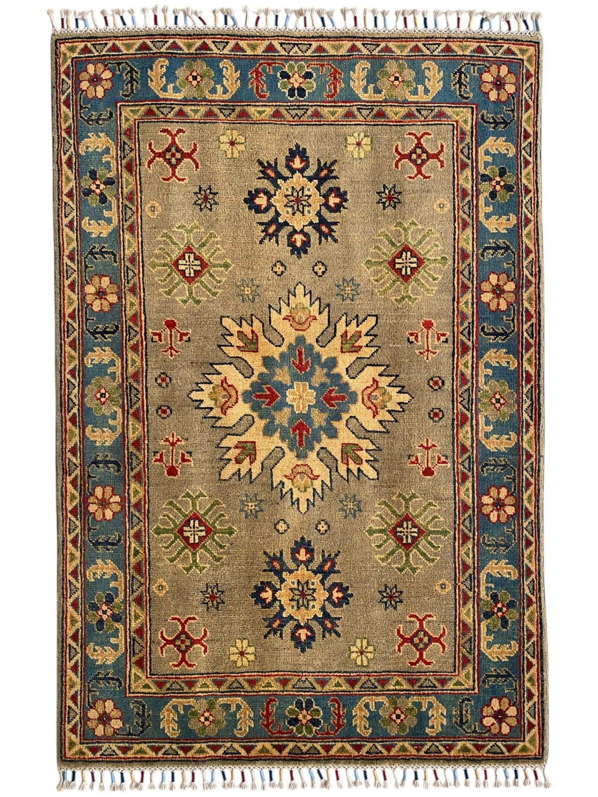 Afghani Rug 4x6 size range tribal Blue Brown laid flat
