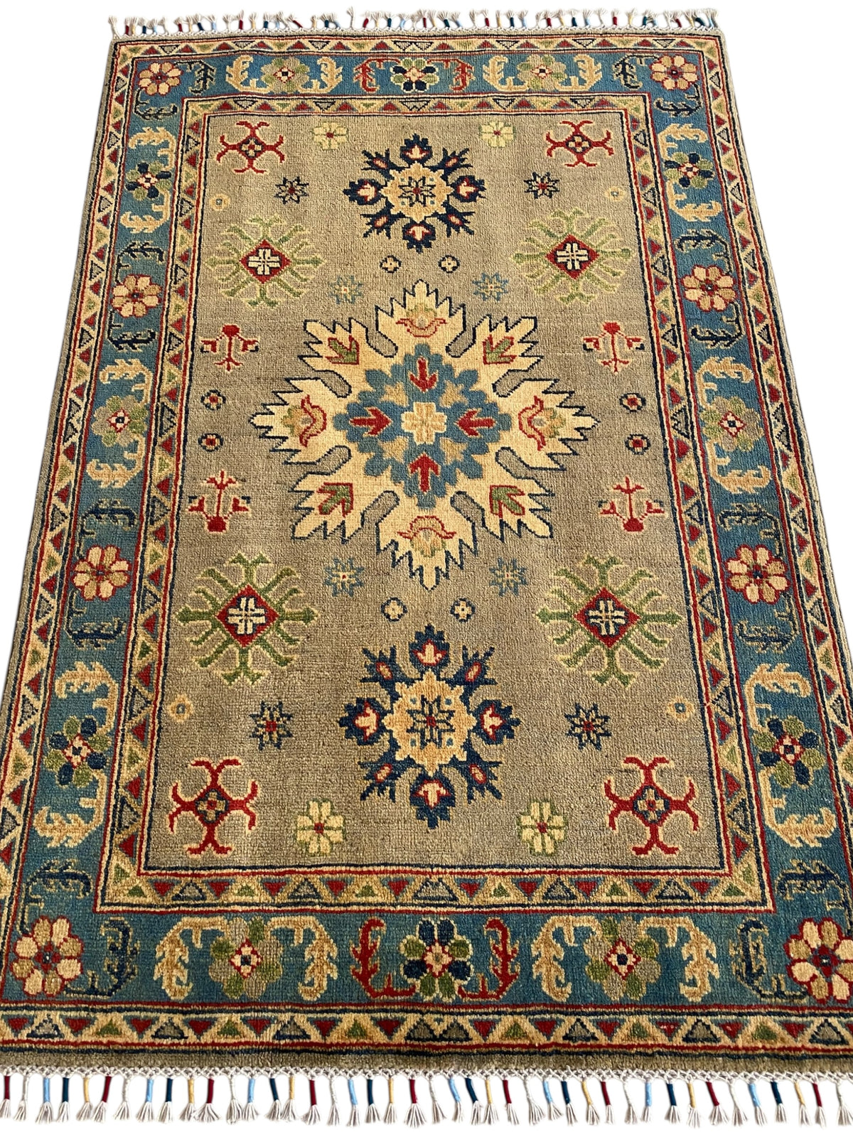 Afghani Rug 4x6 size range tribal Blue Brown laid flat
