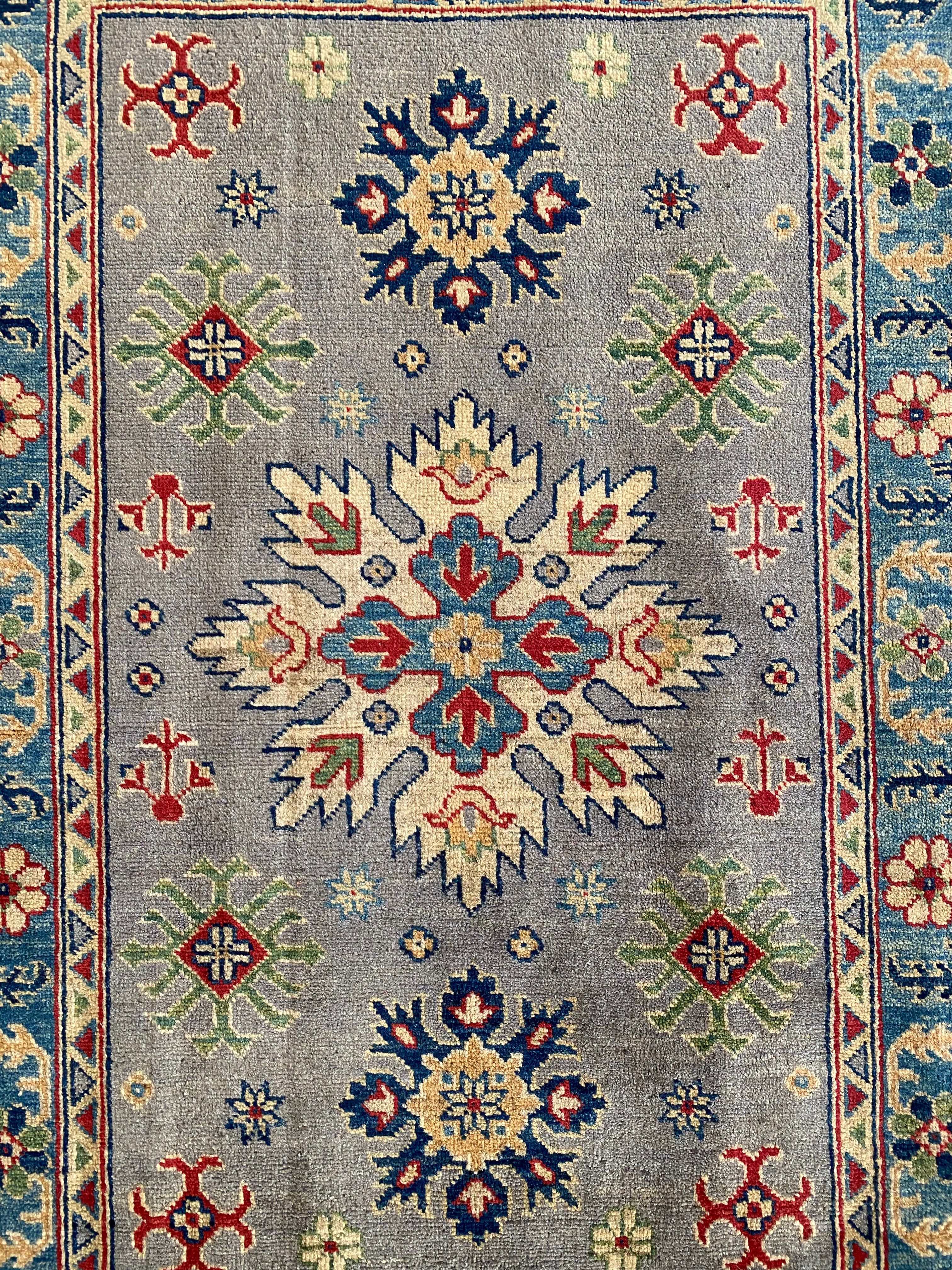 Afghani Rug 4x6 size range tribal Blue Brown laid flat