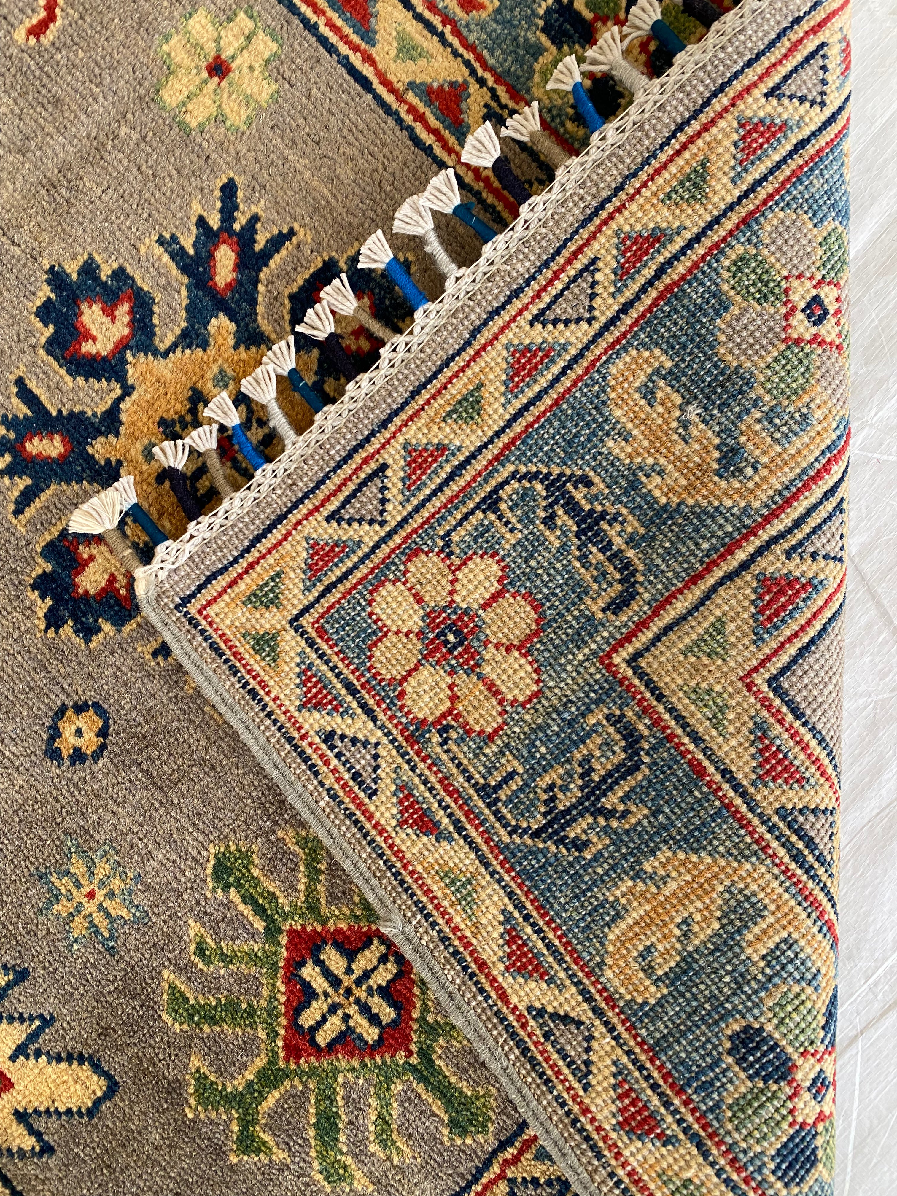 Afghani Rug 4x6 size range tribal Blue Brown laid flat