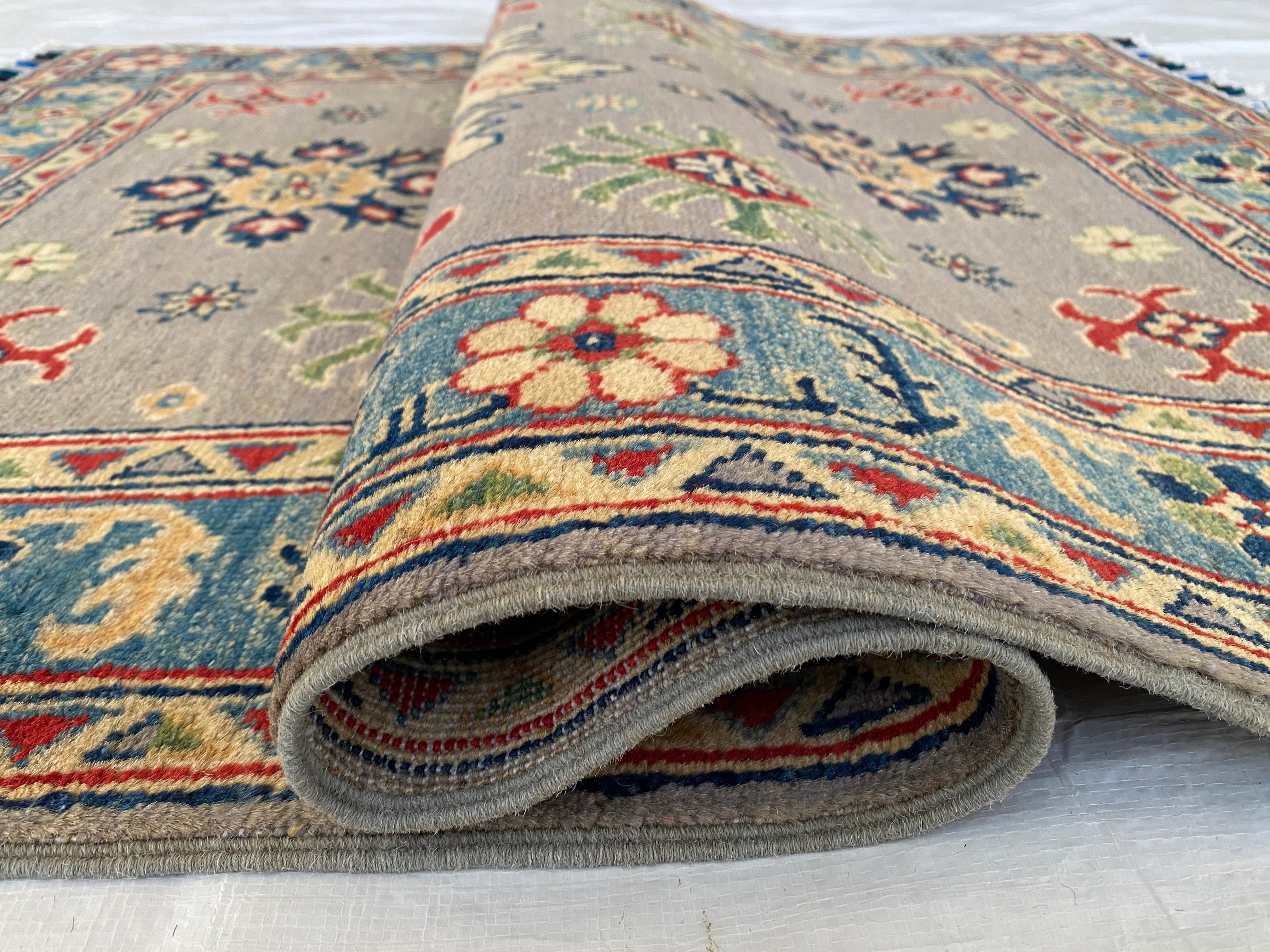 Afghani Rug 4x6 size range tribal Blue Brown laid flat