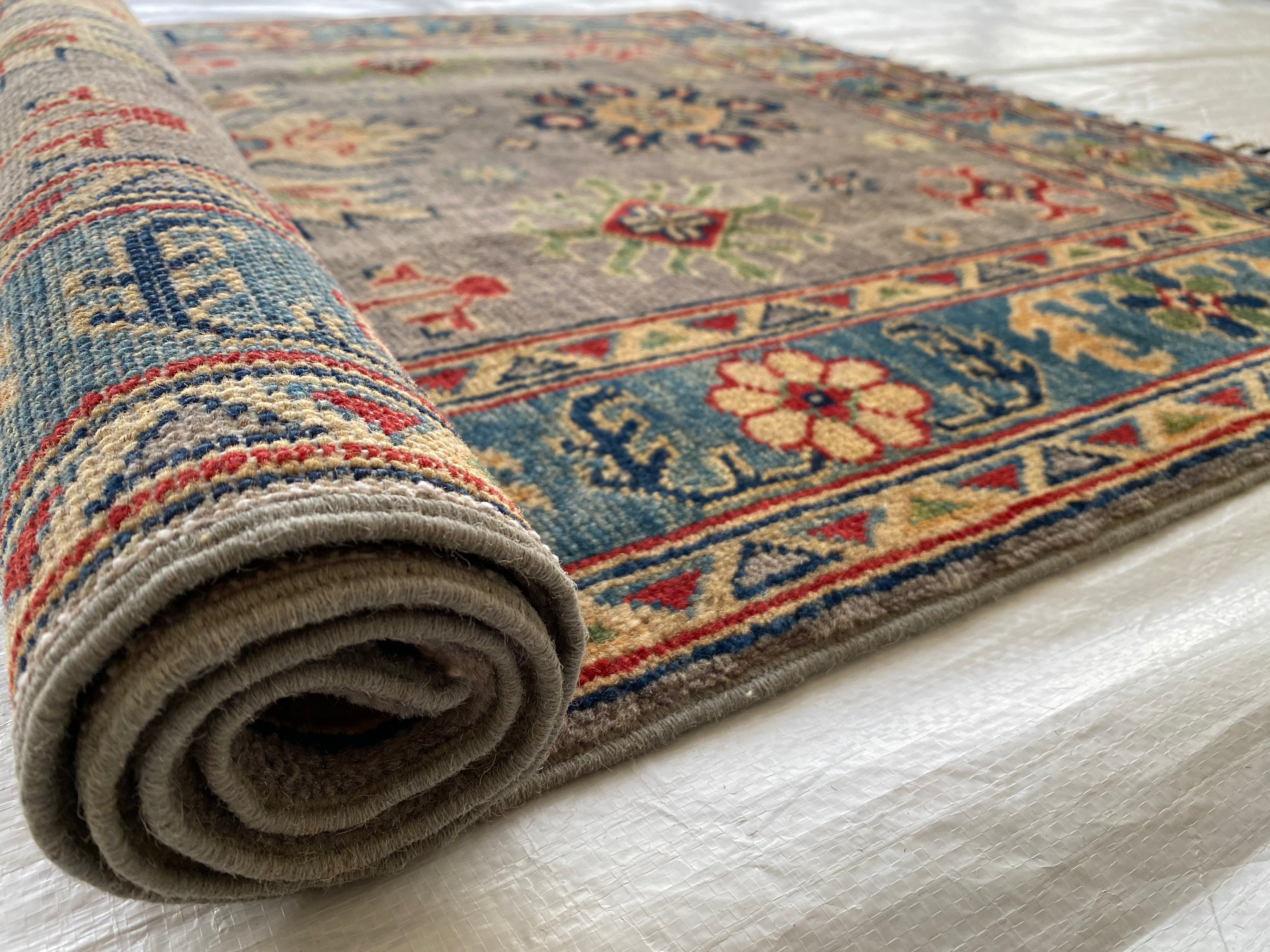 Afghani Rug 4x6 size range tribal Blue Brown laid flat
