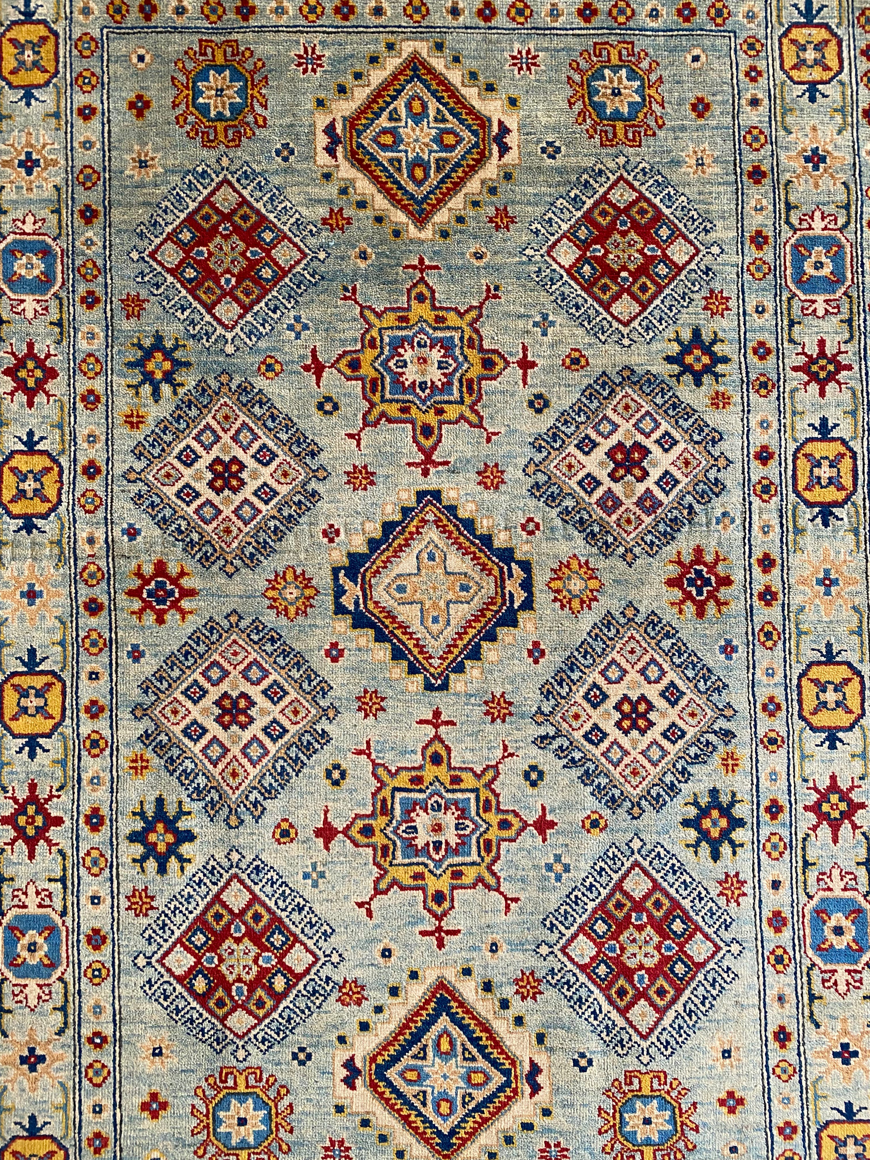 Afghani Rug 4x6 size range tribal Blue Green laid flat