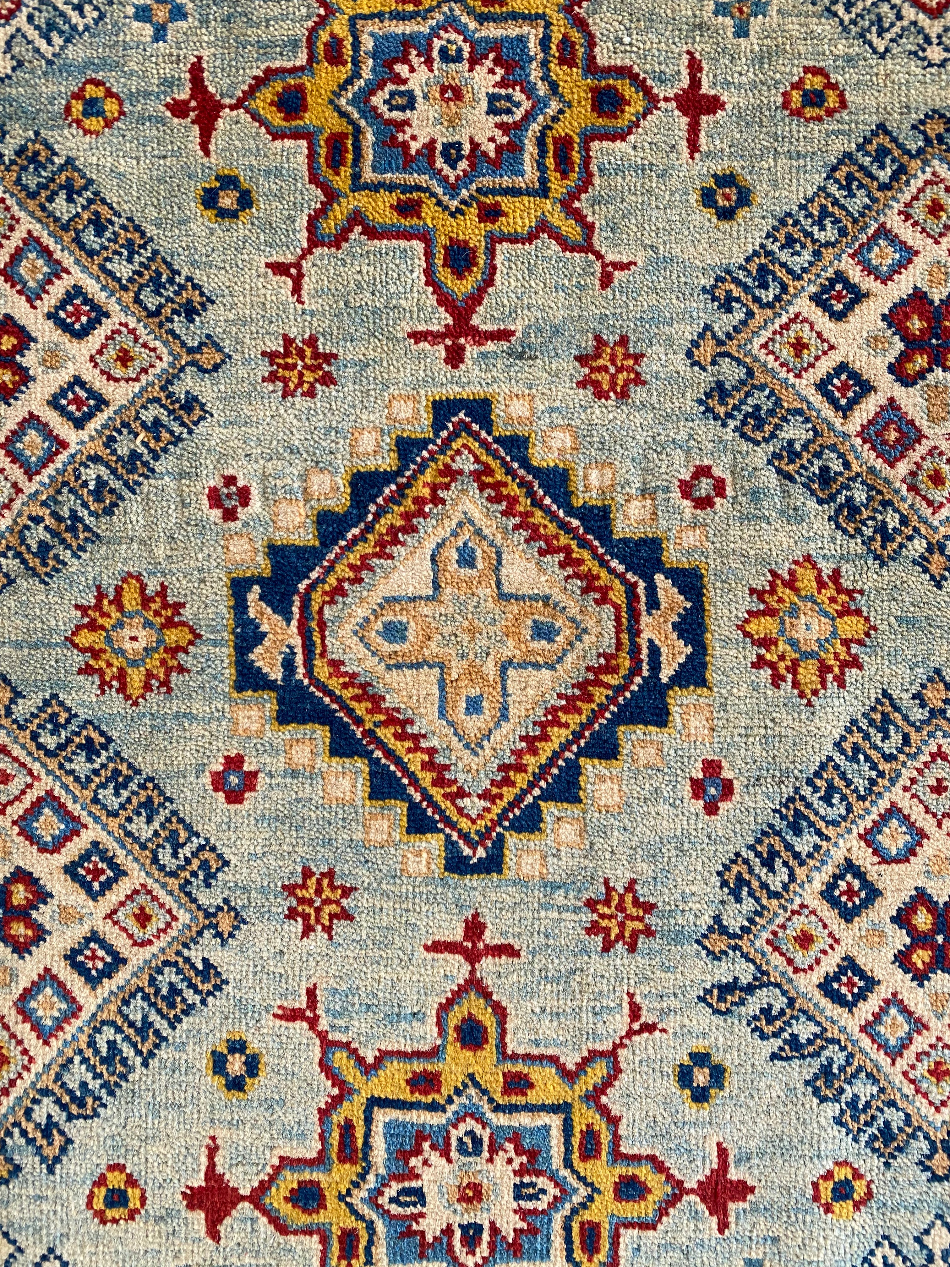 Afghani Rug 4x6 size range tribal Blue Green laid flat