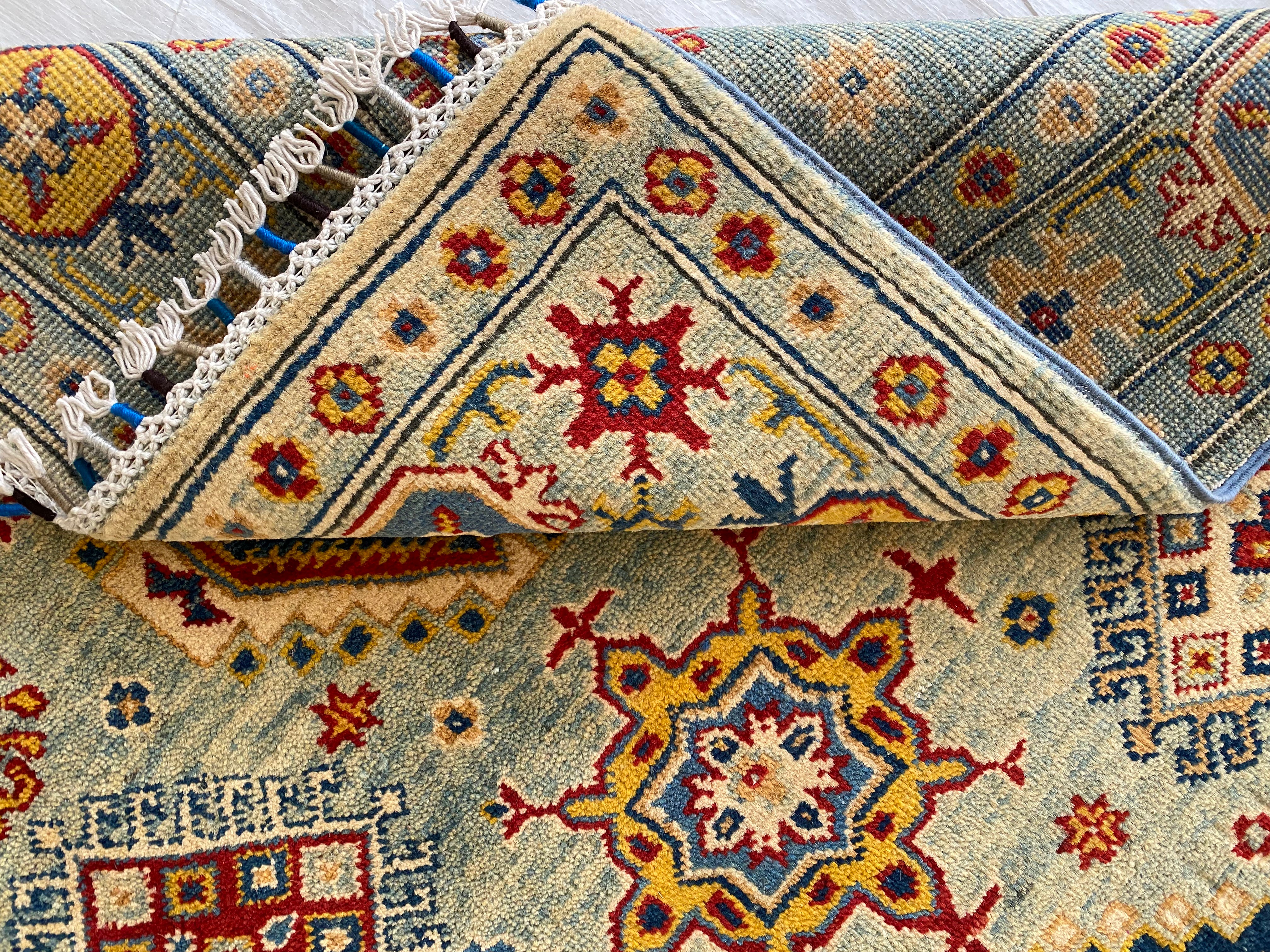Afghani Rug 4x6 size range tribal Blue Green laid flat