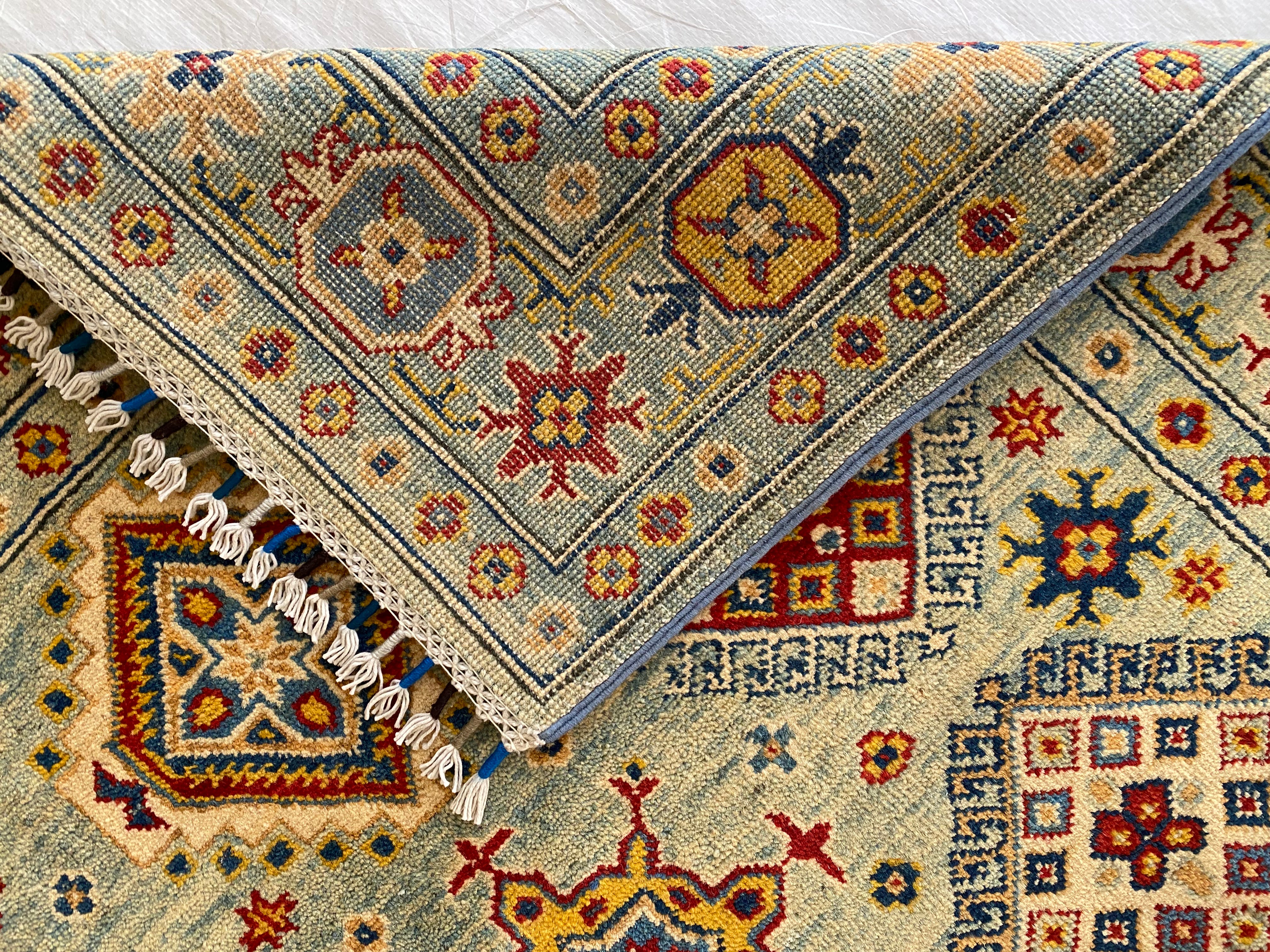 Afghani Rug 4x6 size range tribal Blue Green laid flat