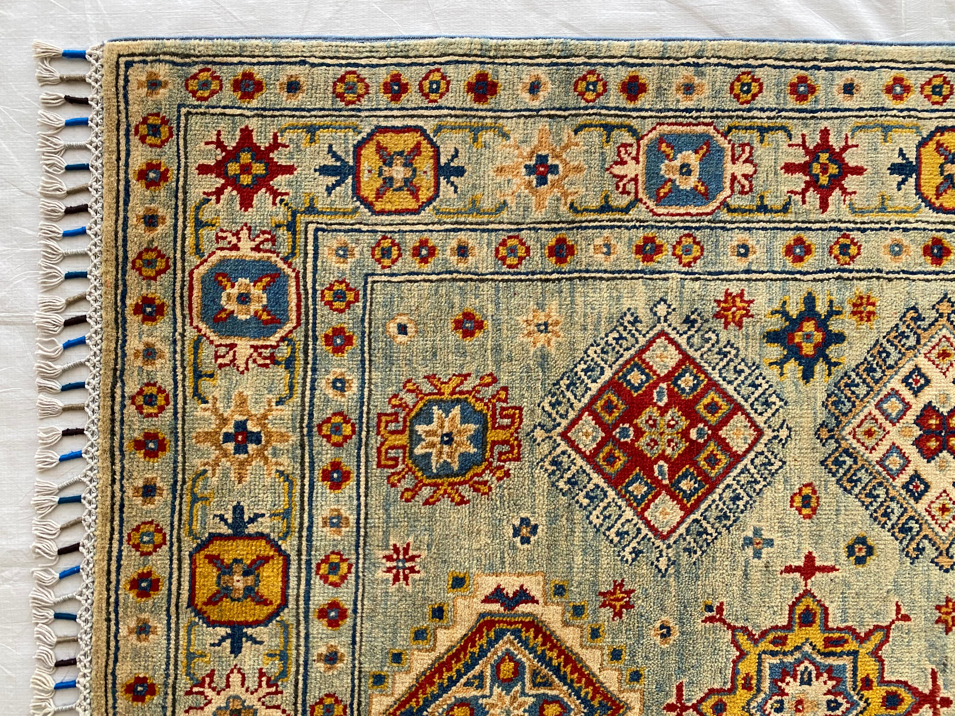 Afghani Rug 4x6 size range tribal Blue Green laid flat
