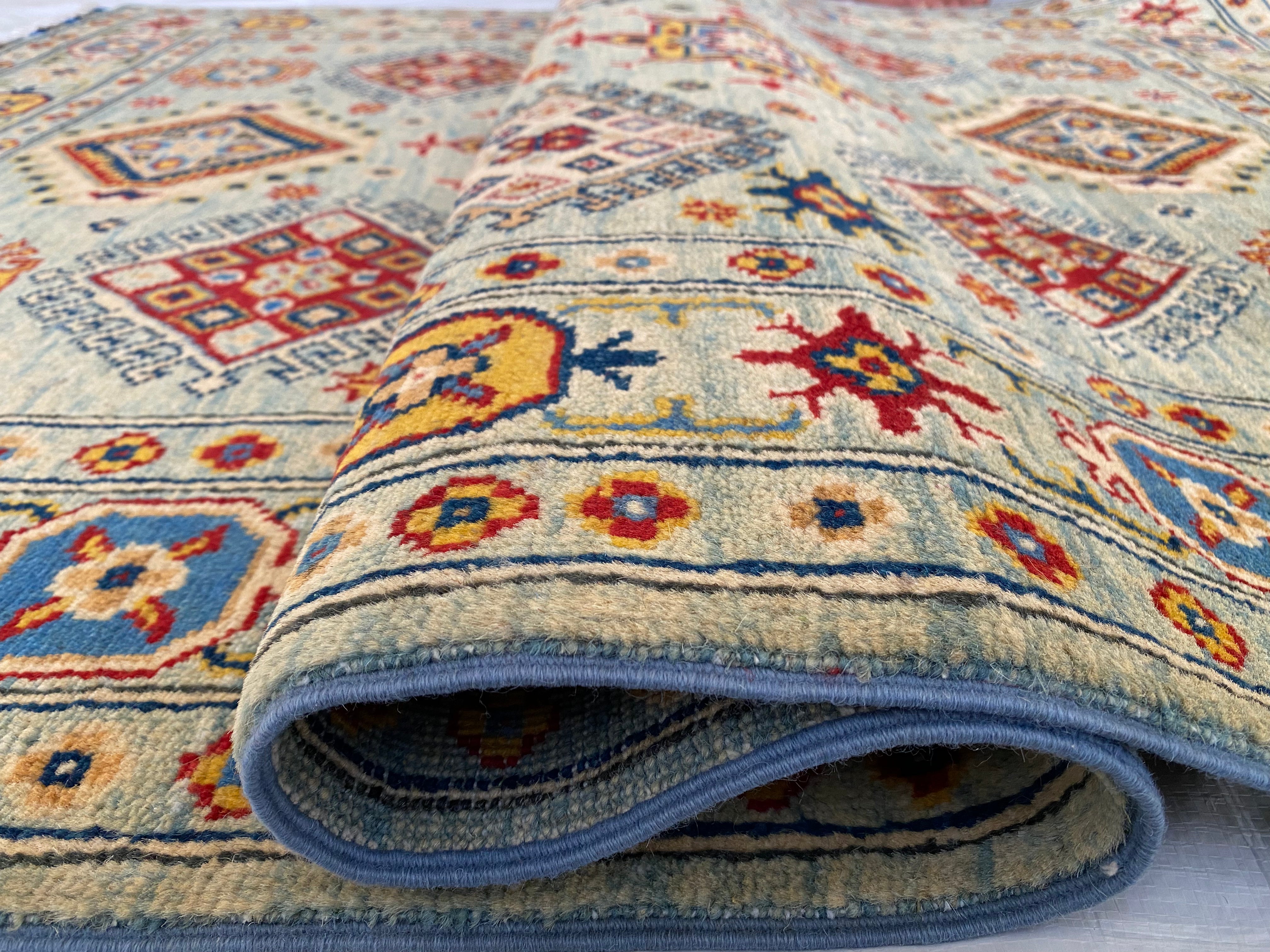 Afghani Rug 4x6 size range tribal Blue Green laid flat
