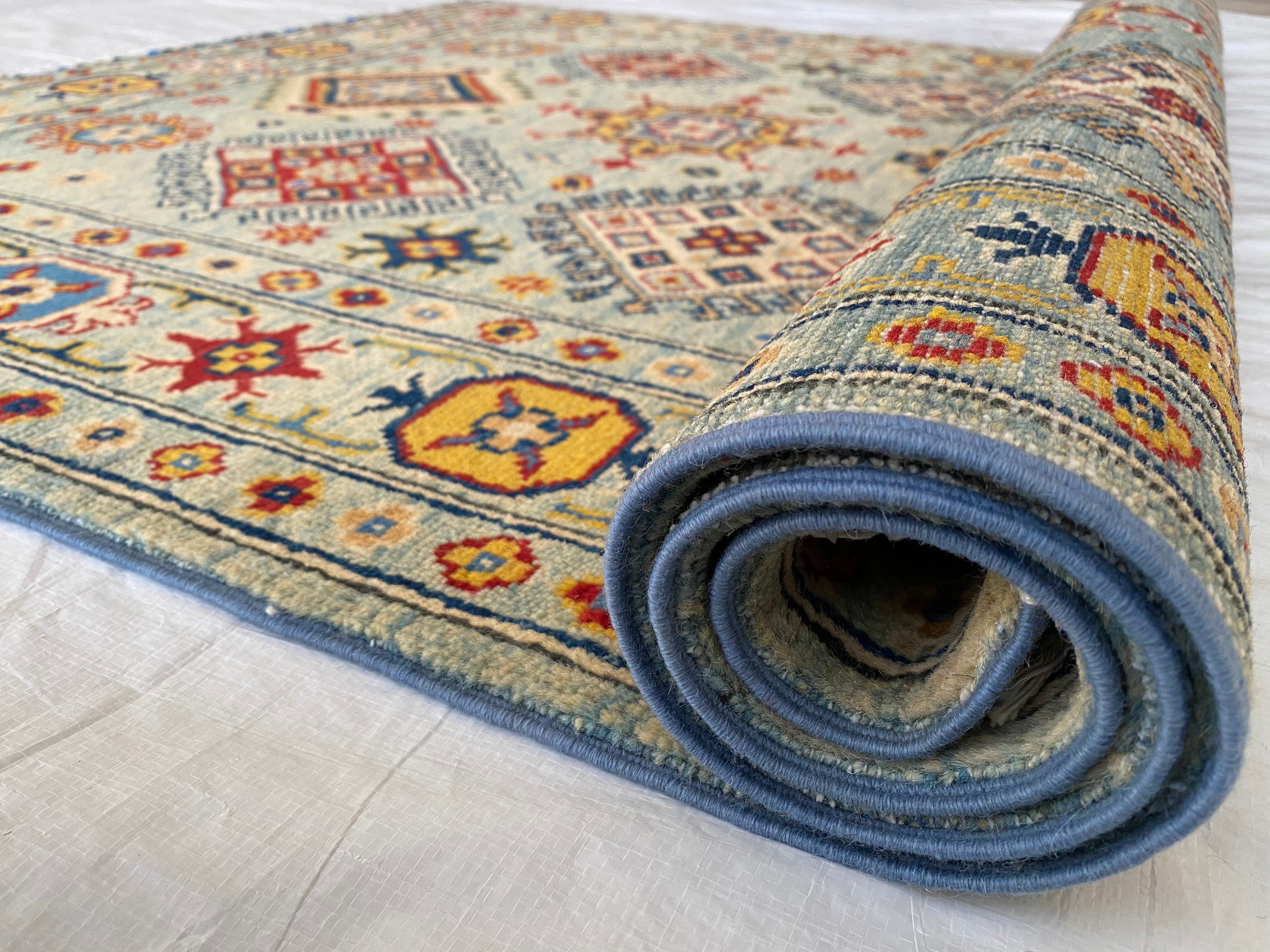 Afghani Rug 4x6 size range tribal Blue Green laid flat