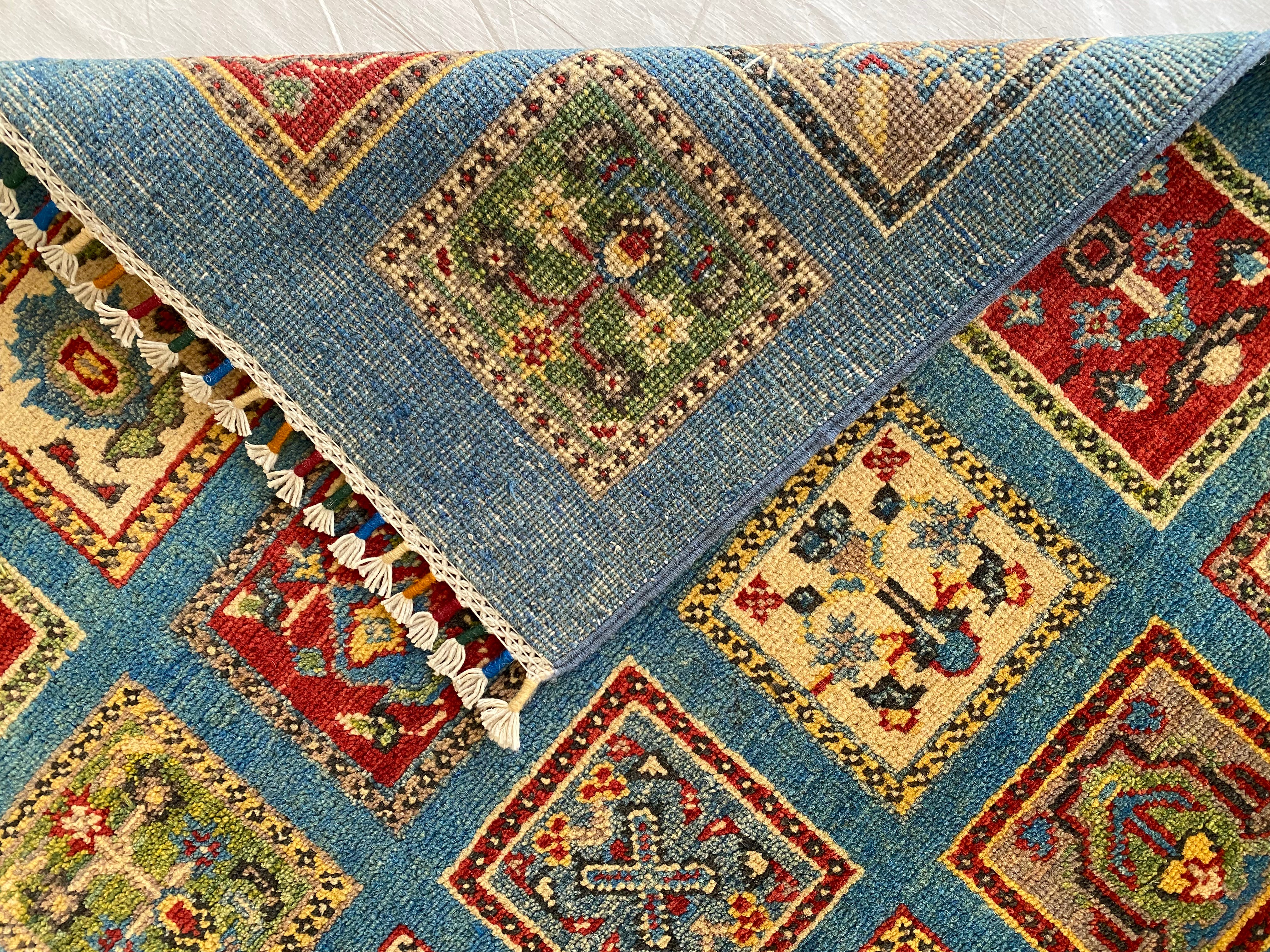 Afghani Rug 4x6 size range tribal Blue laid flat