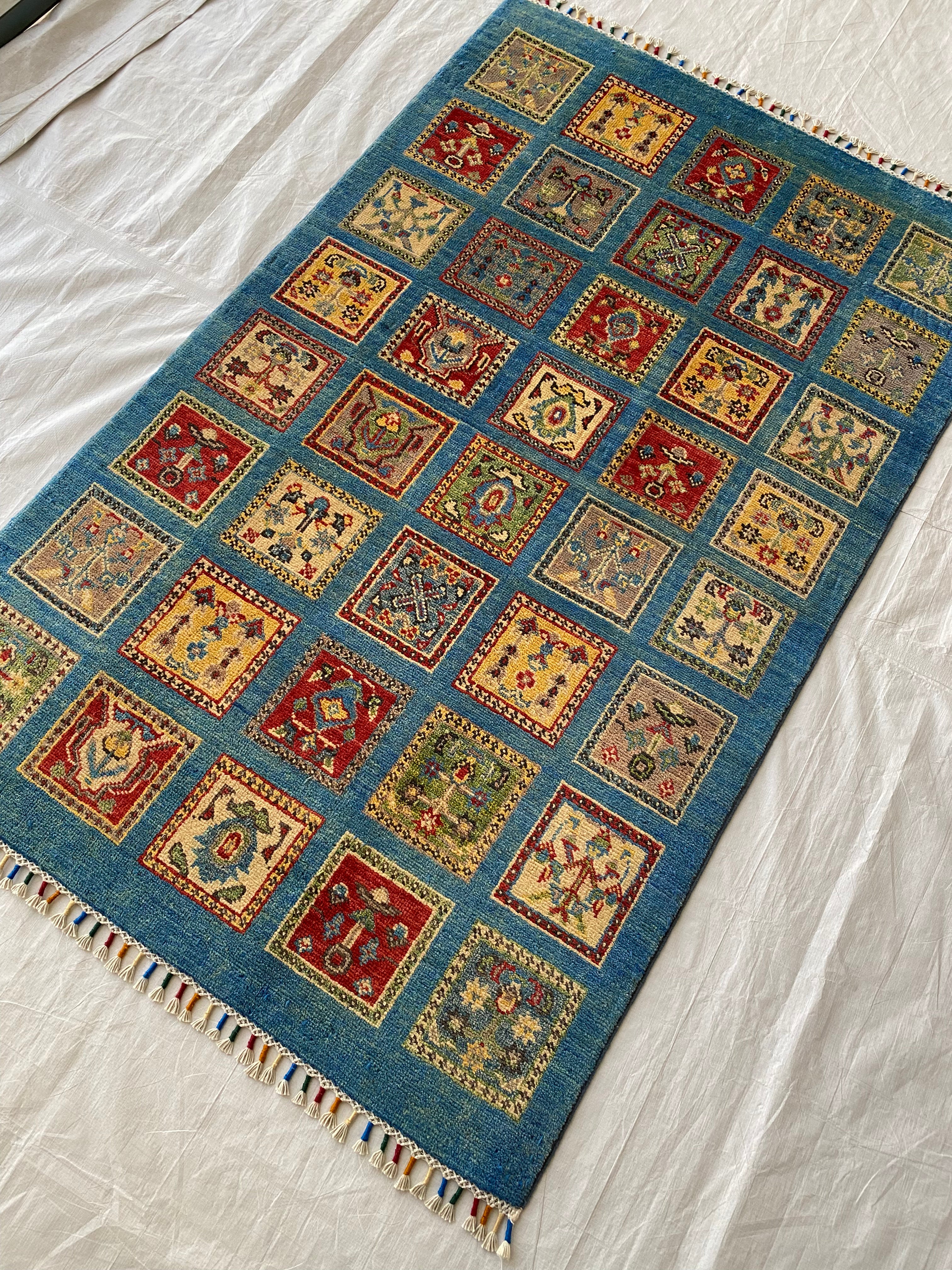 Afghani Rug 4x6 size range tribal Blue laid flat