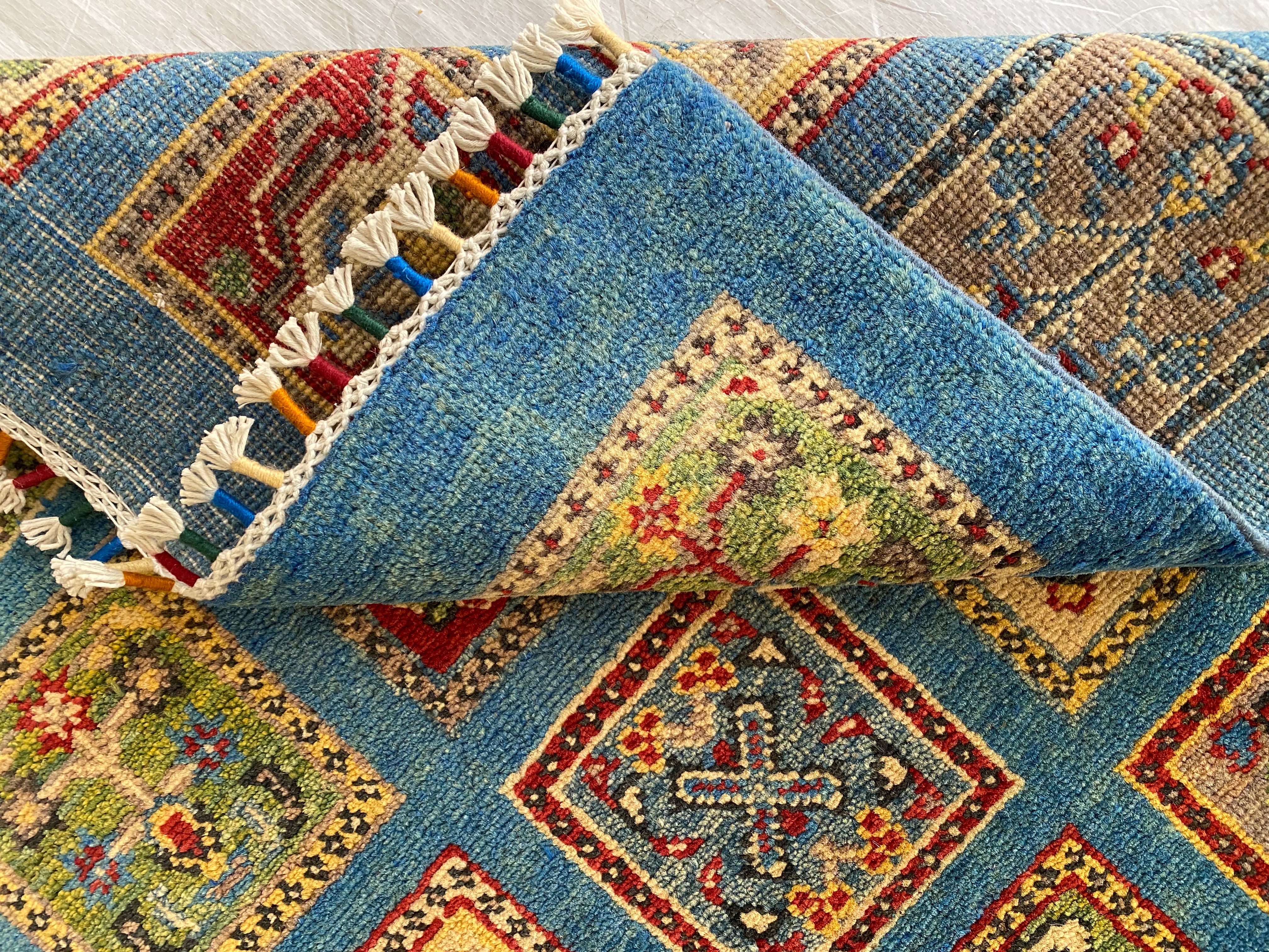 Afghani Rug 4x6 size range tribal Blue laid flat