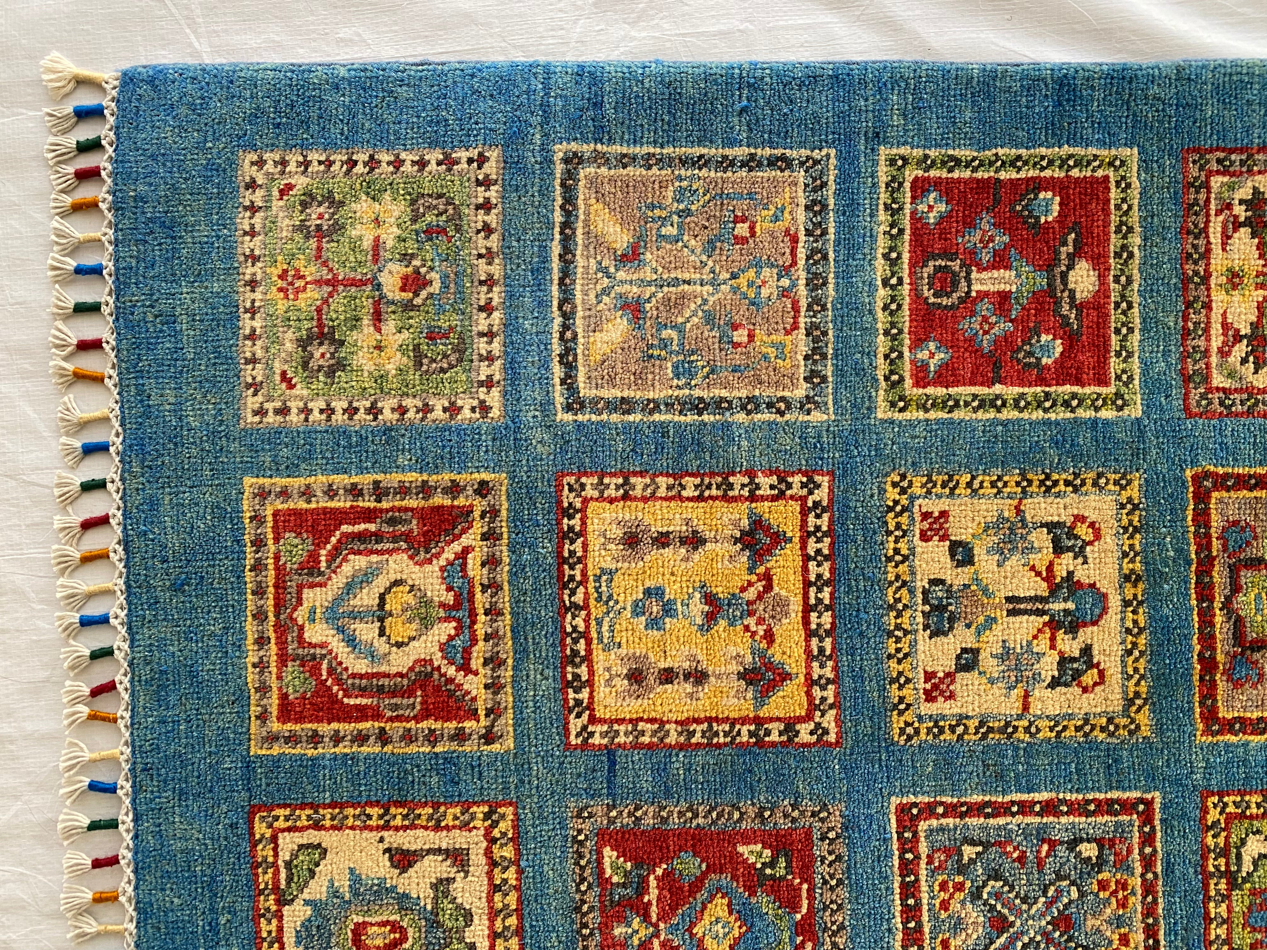 Afghani Rug 4x6 size range tribal Blue laid flat