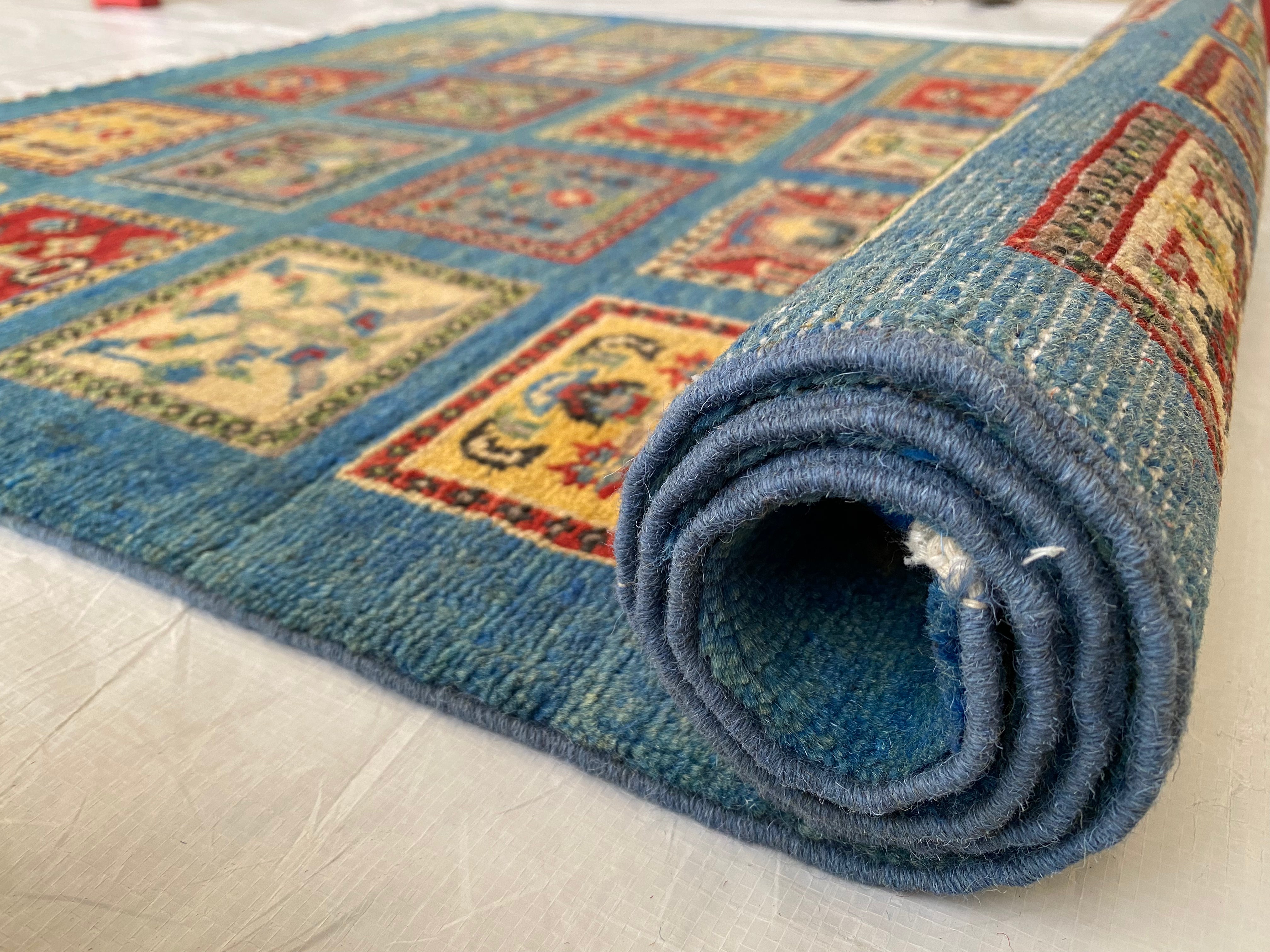 Afghani Rug 4x6 size range tribal Blue laid flat