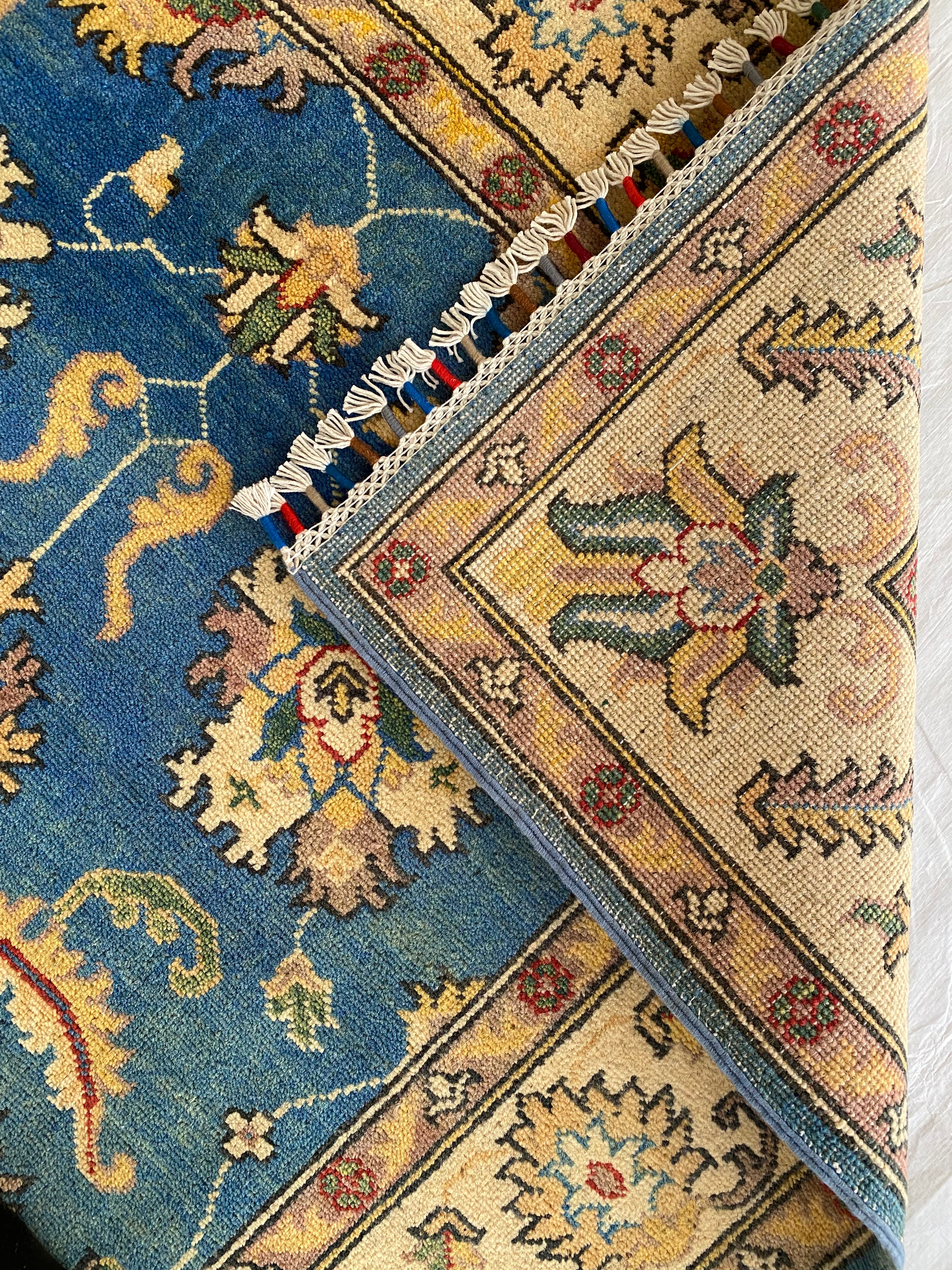 Afghani Rug 4x6 size range tribal Blue Cream laid flat