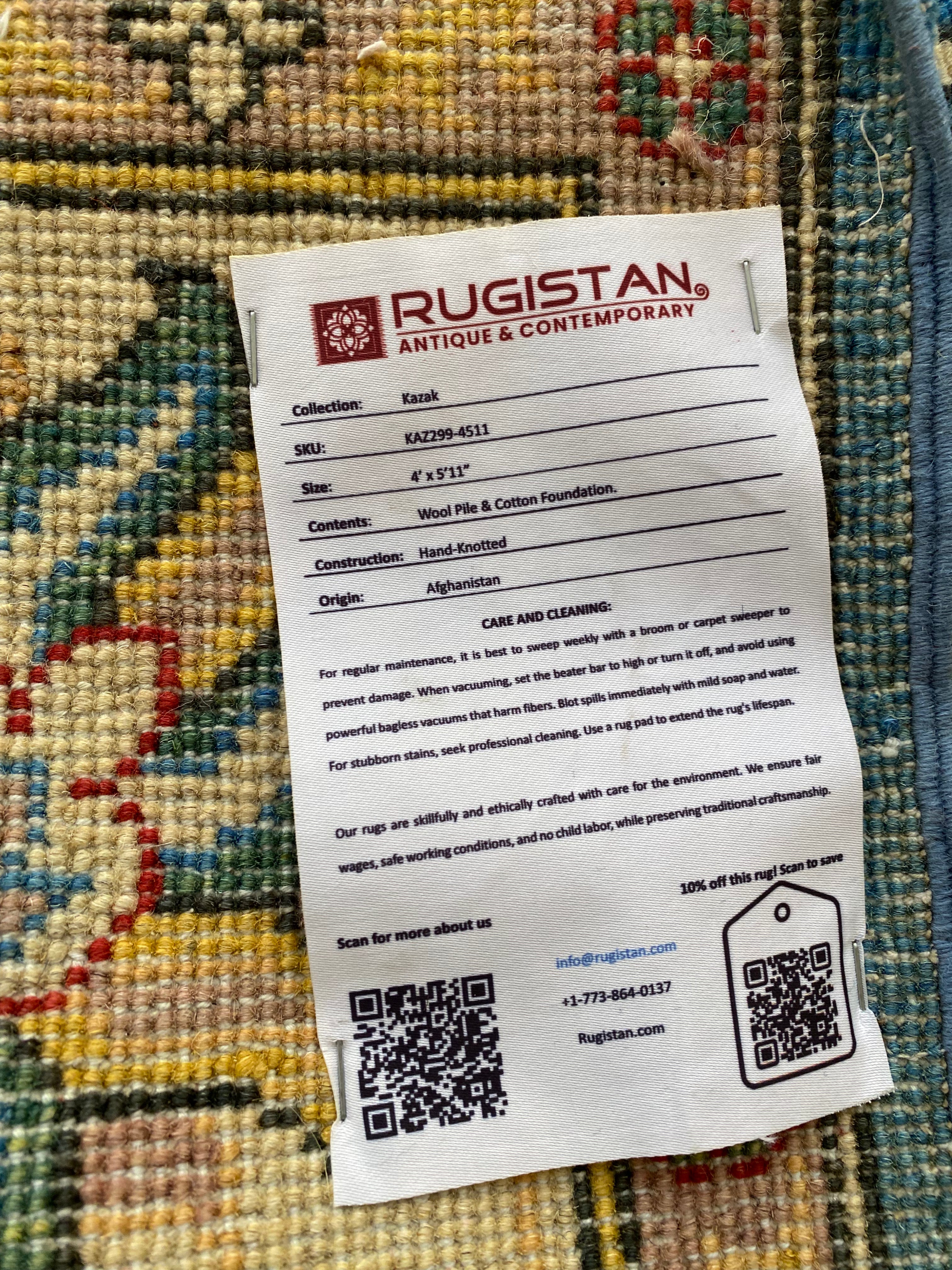 Afghani Rug 4x6 size range tribal Blue Cream laid flat